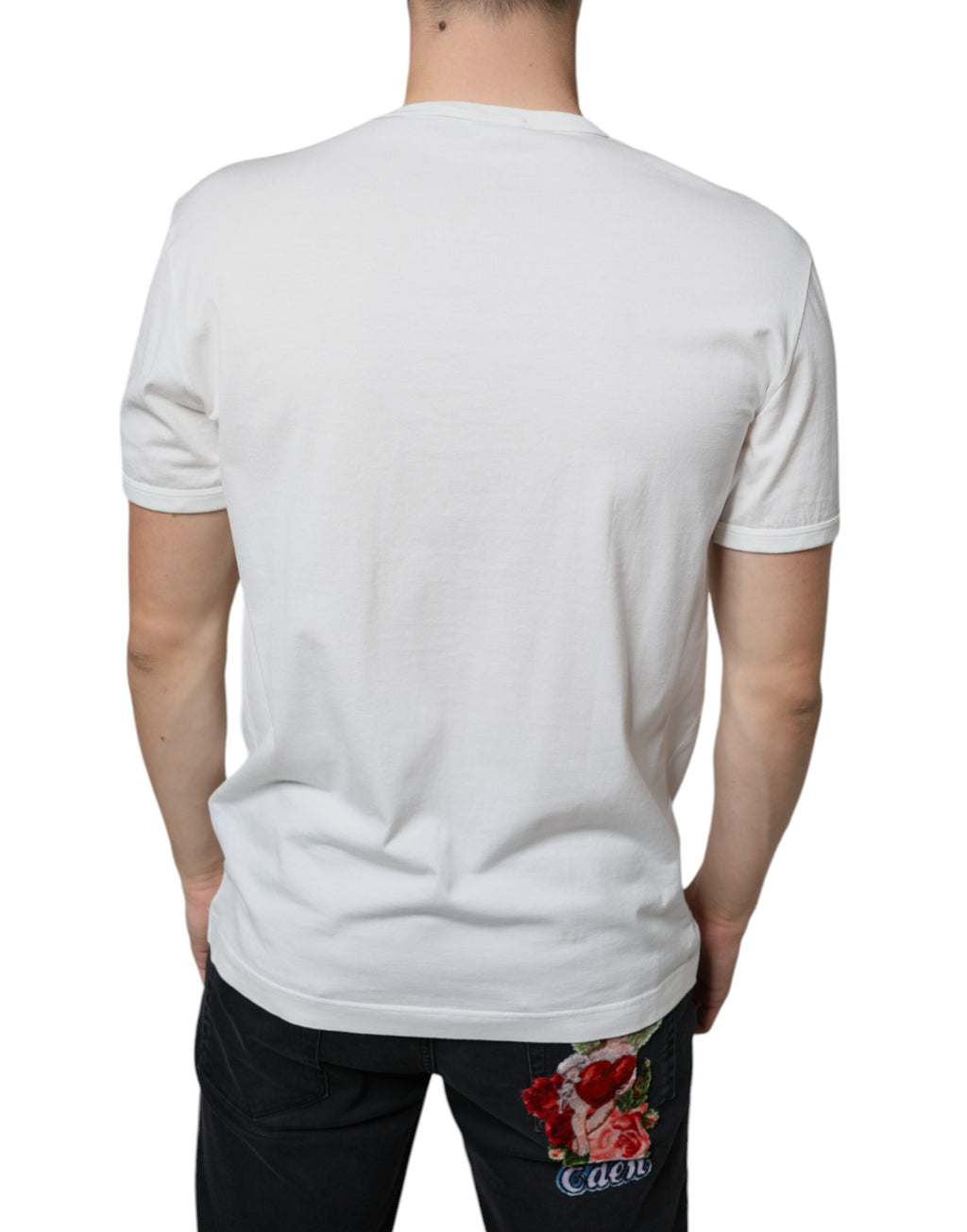 T-shirt blanc en coton Dolce & Gabbana avec logo embossé, col rond et design simple et élégant.