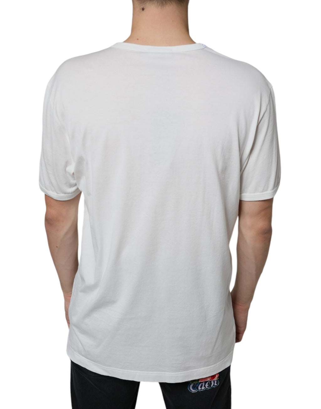T-shirt blanc en coton Dolce & Gabbana avec logo embossé, col rond et style décontracté.
