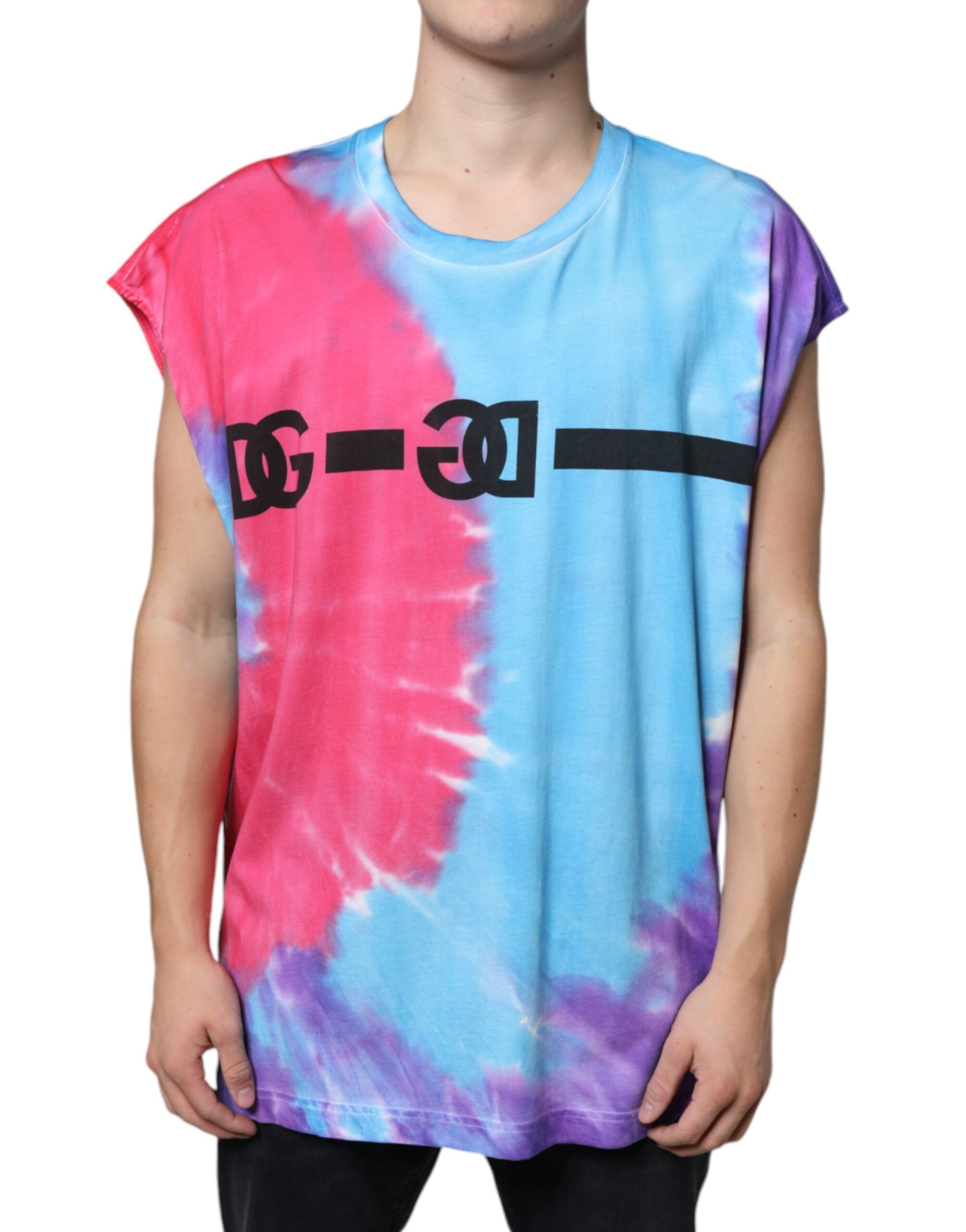 T-shirt sans manches Dolce & Gabbana en coton tie-dye multicolore, motif coloré et style décontracté.