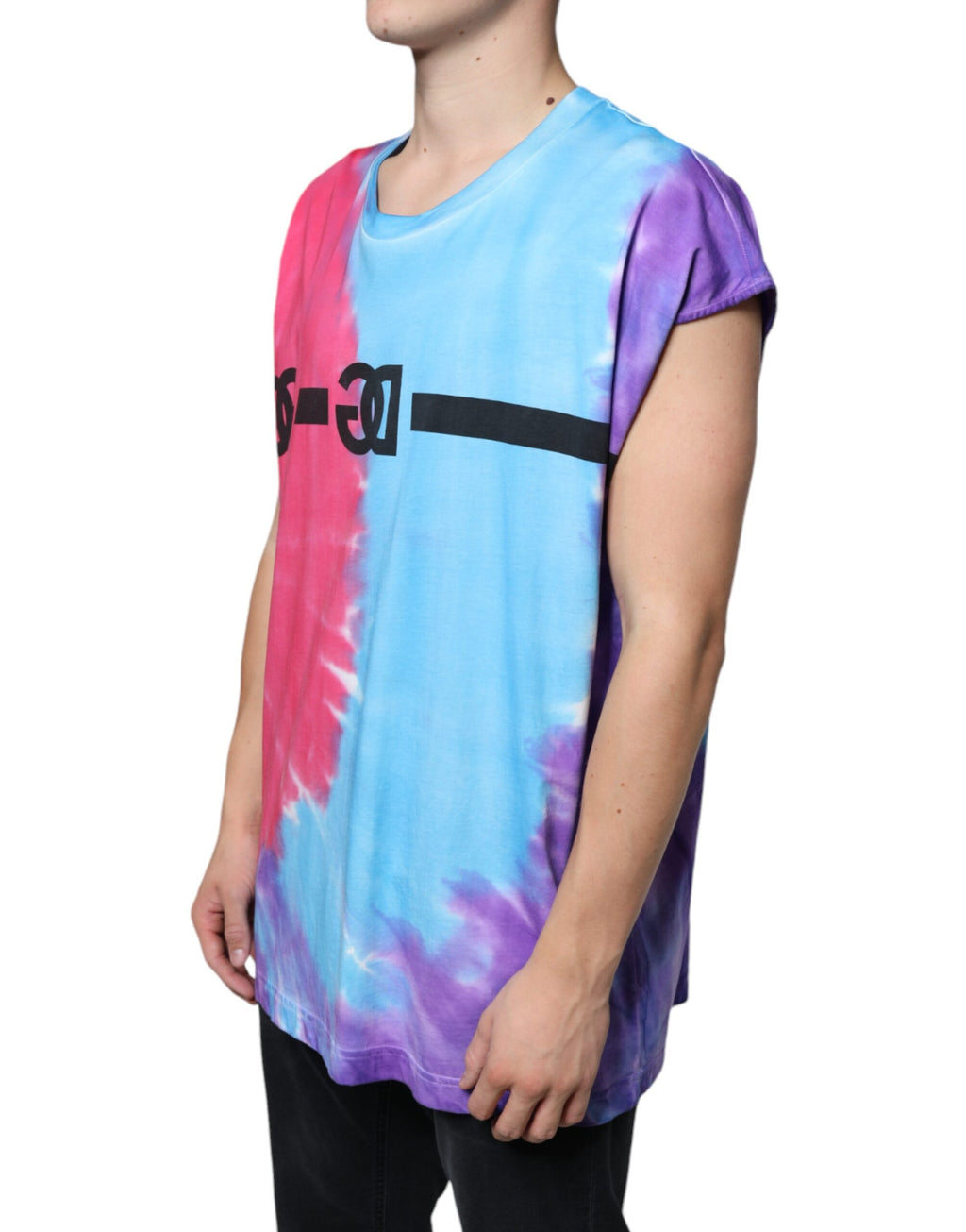 T-shirt sans manches Dolce & Gabbana en coton tie-dye multicolore avec motif coloré et style décontracté.
