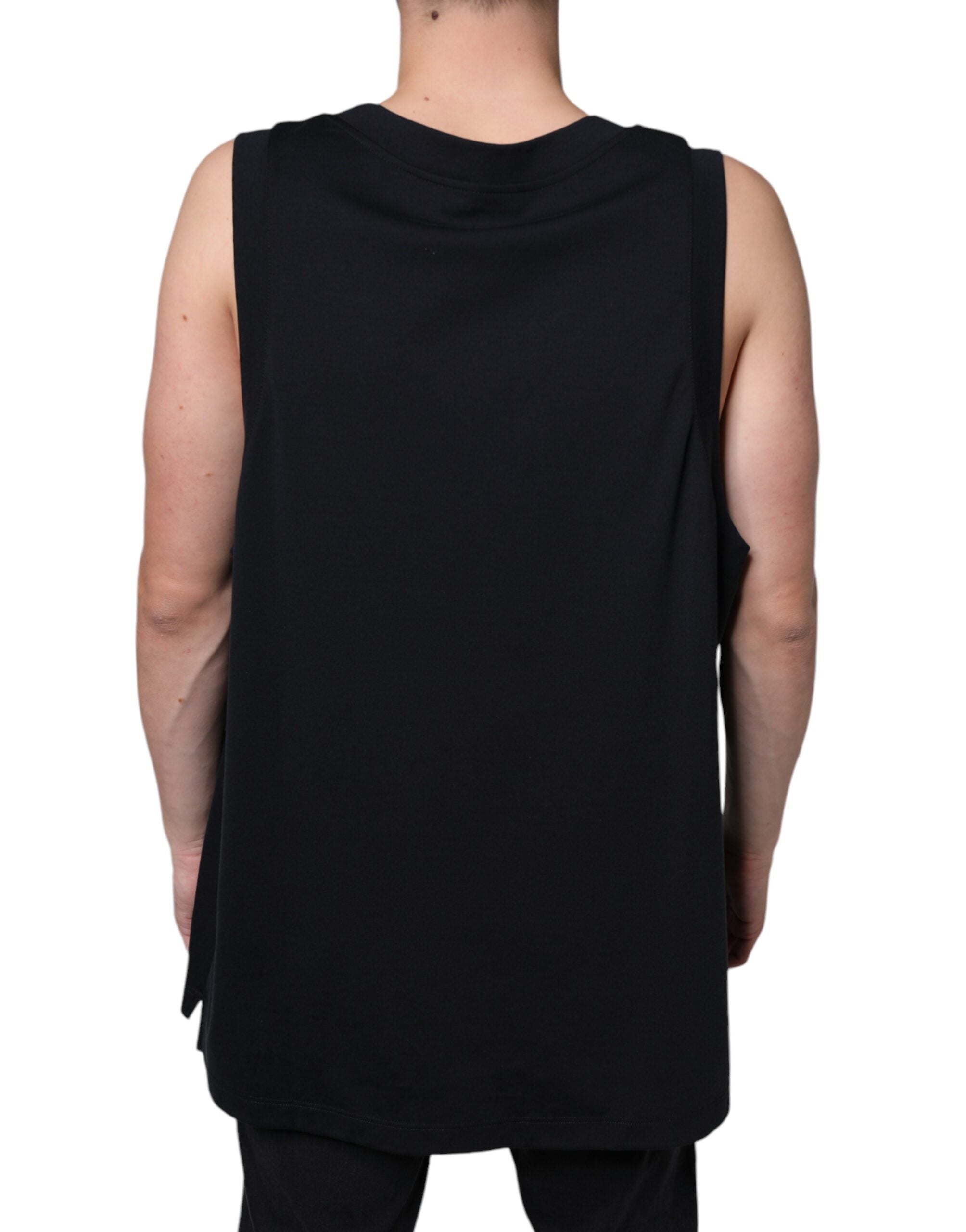 T-shirt sans manches en coton noir Dolce & Gabbana "Born To Be Free" avec logo sur le devant, vue de face.