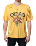 T-shirt en coton à col rond Dolce & Gabbana, motif floral secret garden jaune, mode élégante et décontractée.