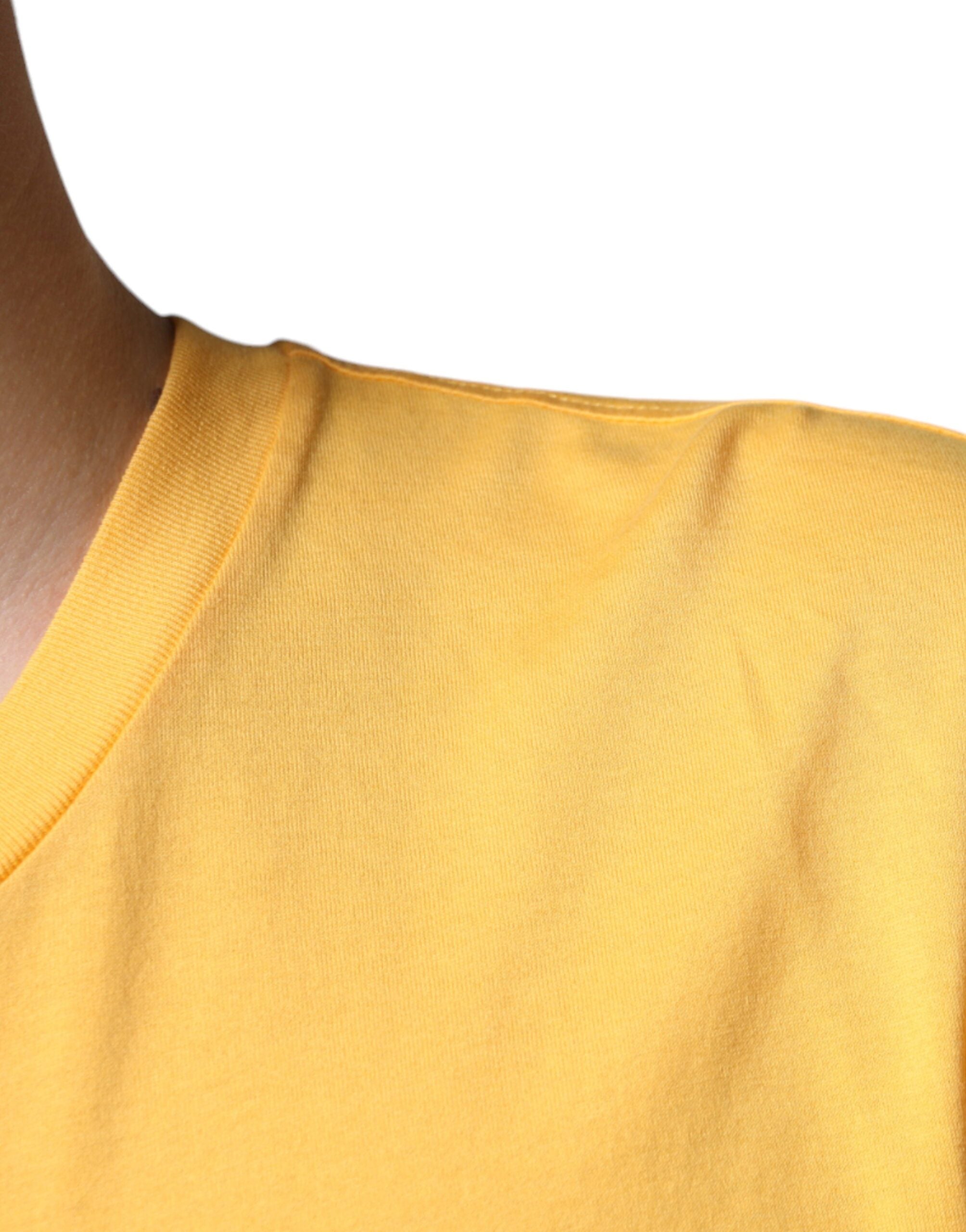 T-shirt à col rond en coton avec motif floral jaune Dolce & Gabbana Secret Garden, style élégant et décontracté.
