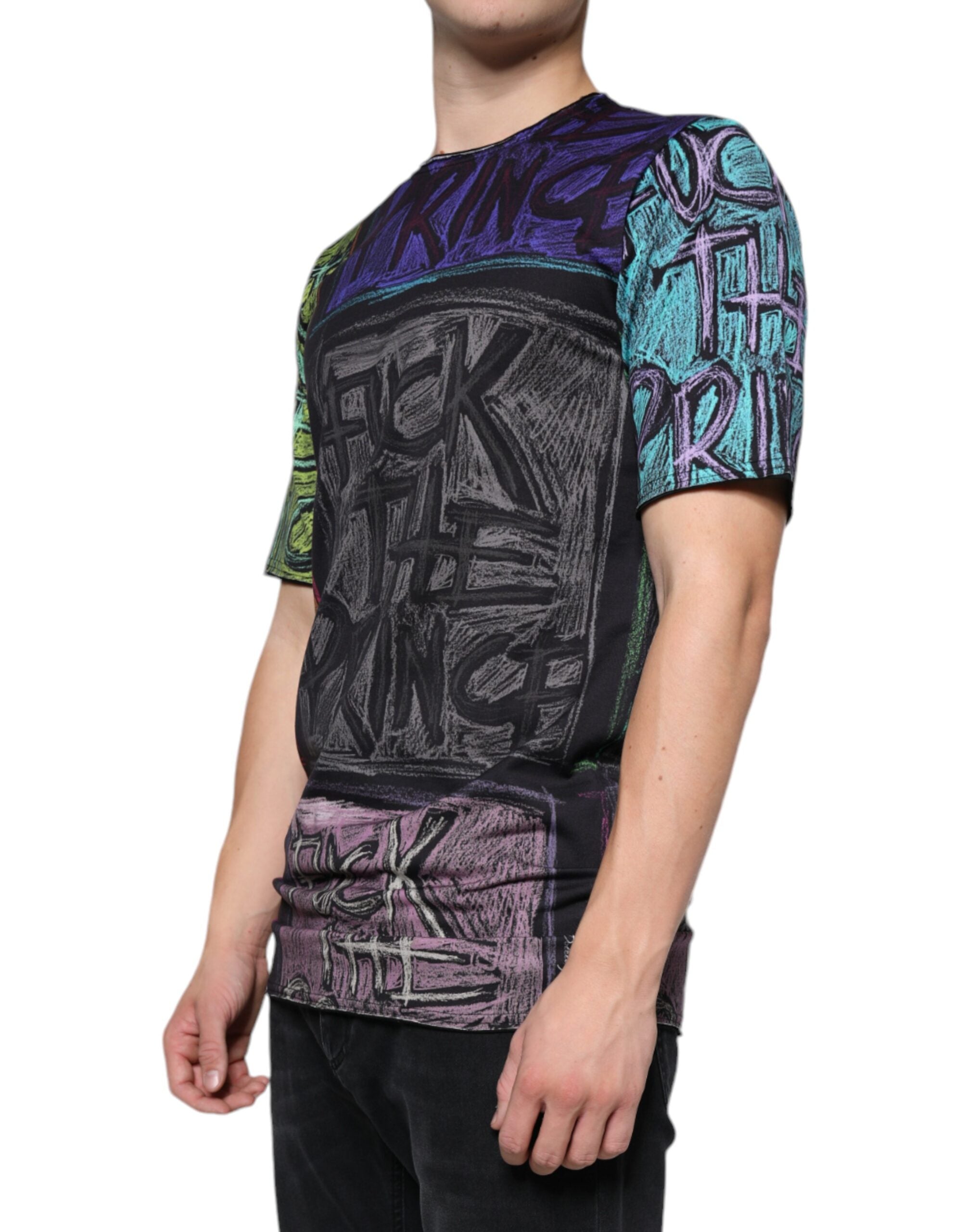 T-shirt en coton Dolce & Gabbana à motif graphique multicolore, style moderne et tendance.