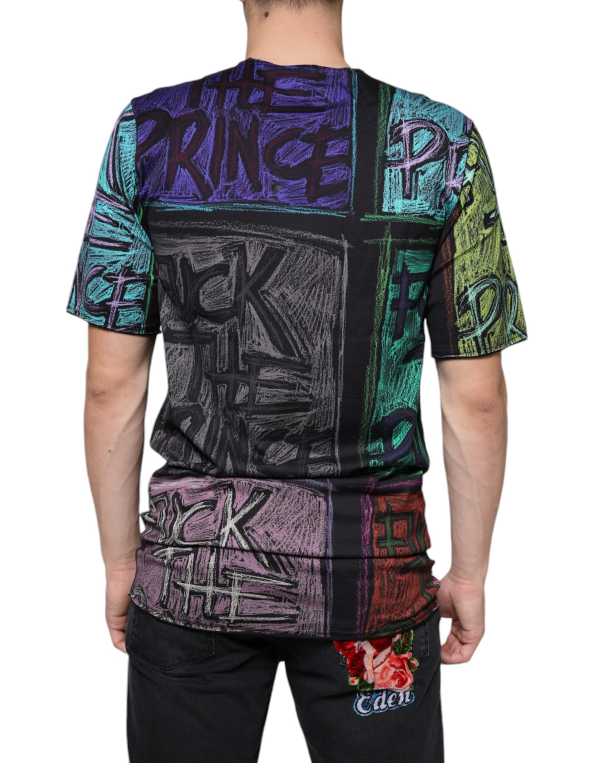 T-shirt en coton Dolce & Gabbana à motif graphique multicolore, style moderne et coloré pour homme.