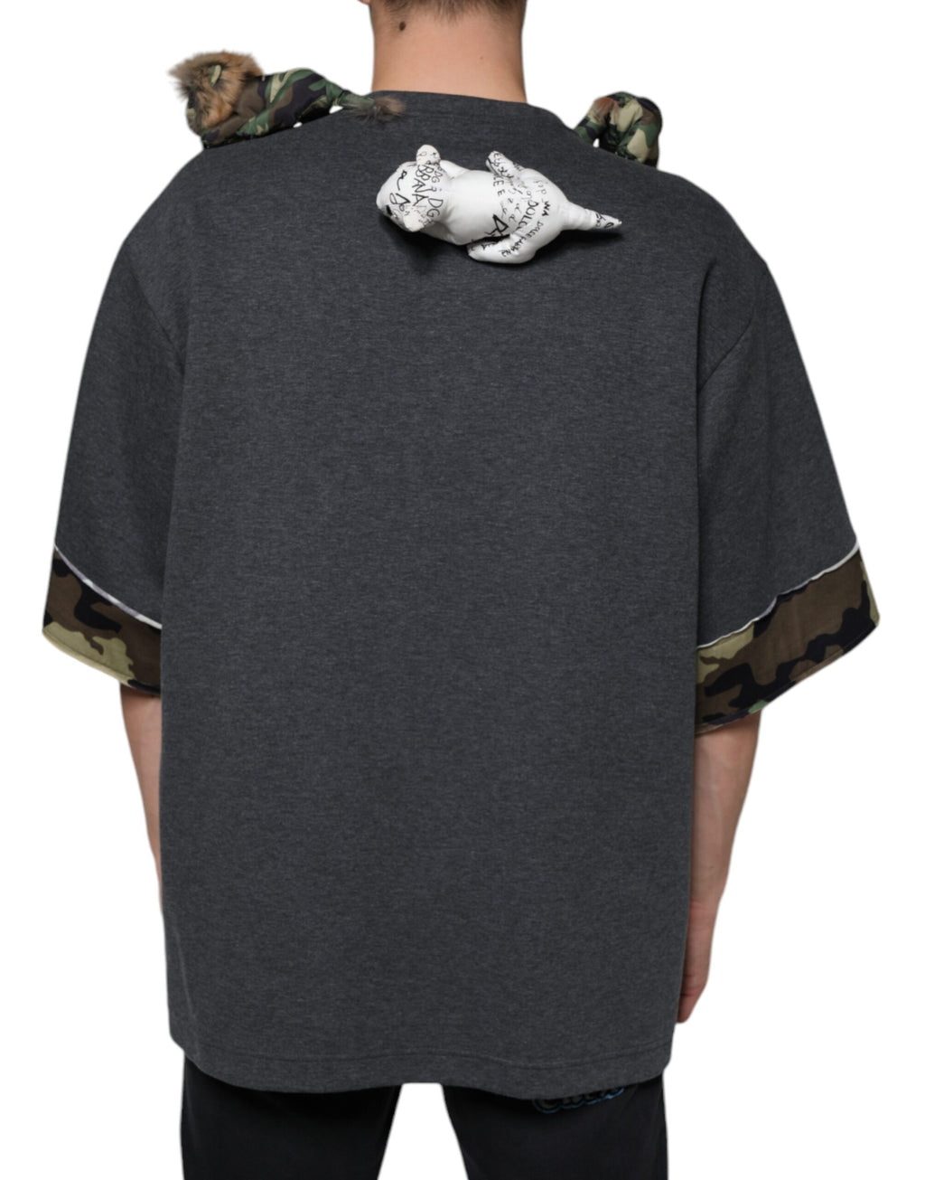 T-shirt en coton gris camouflage animalier de Dolce & Gabbana, style décontracté avec motif de camouflage et design moderne.