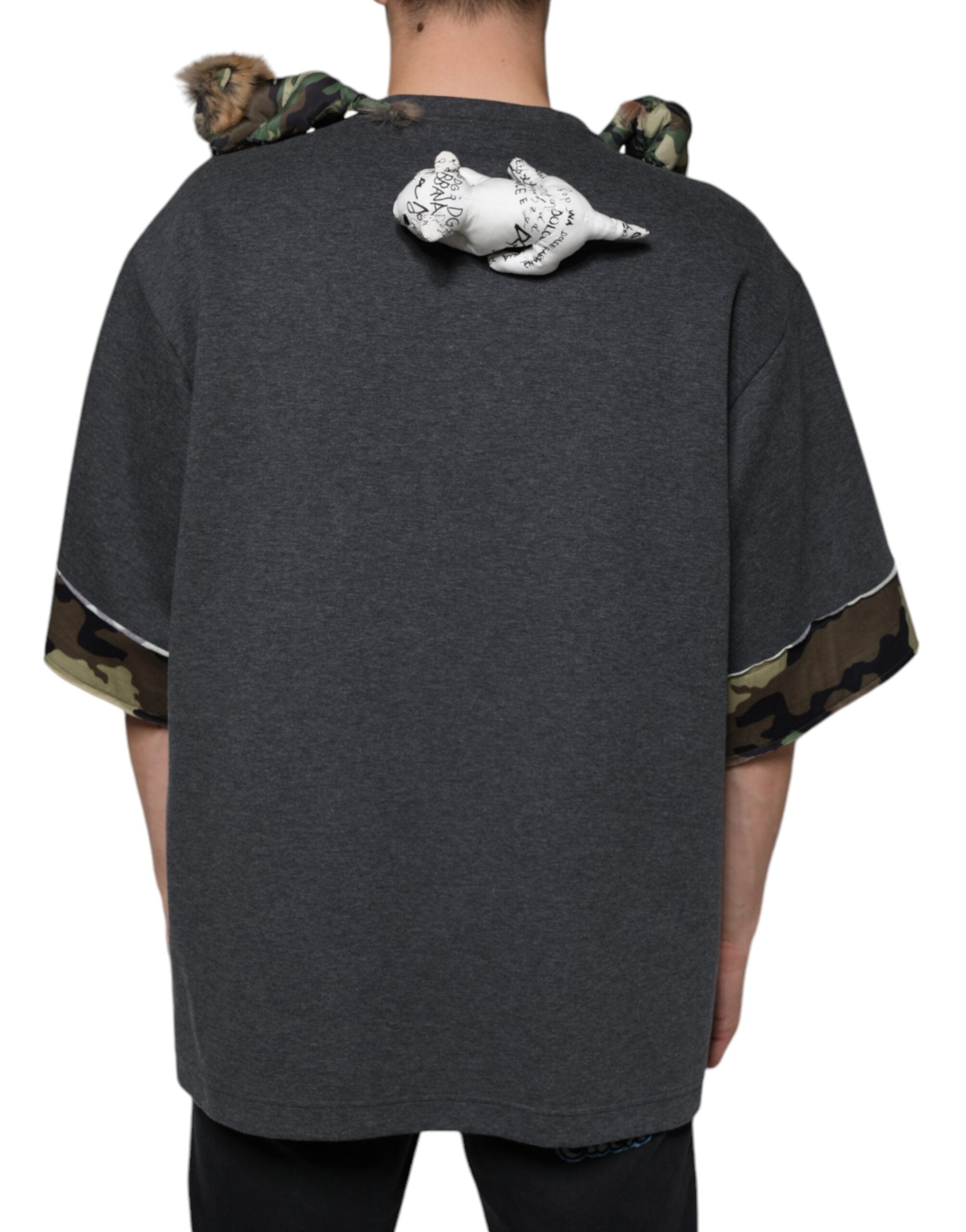 T-shirt en coton gris camouflage animalier de Dolce & Gabbana, style décontracté avec motif de camouflage et design moderne.