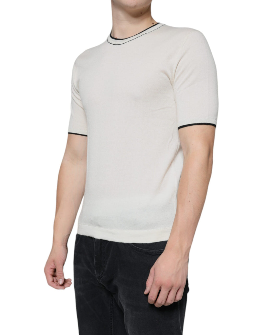 T-shirt Dolce & Gabbana en cachemire blanc cassé à manches courtes, vue de face.