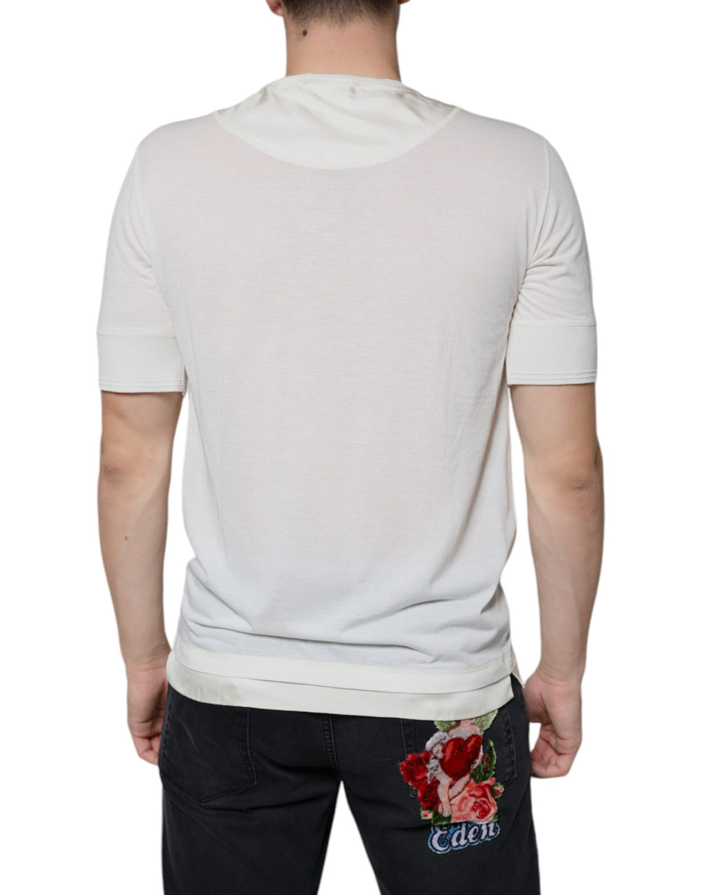 T-shirt blanc en coton à manches courtes de Dolce & Gabbana, style décontracté et élégant.