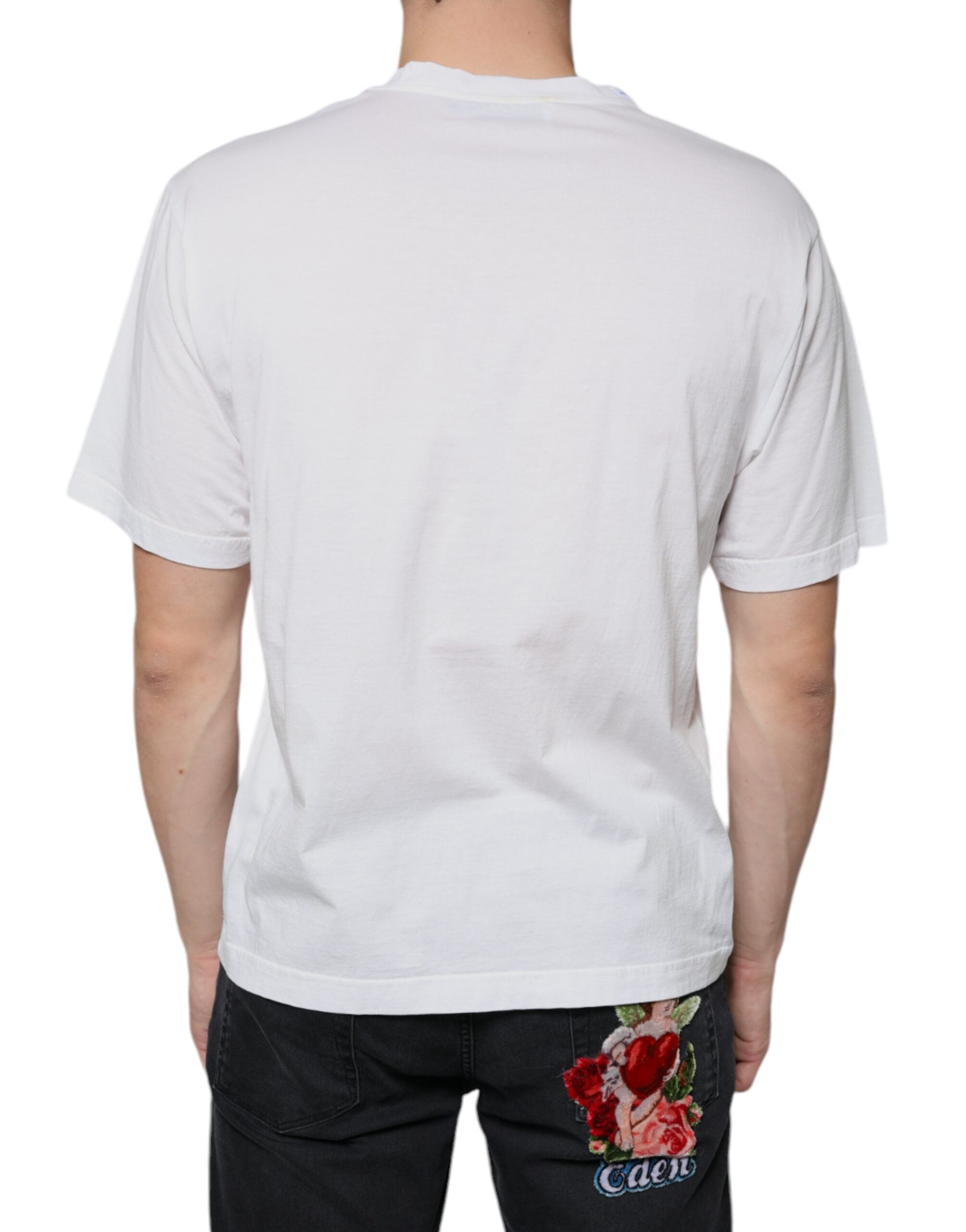 T-shirt décontracté blanc en coton Dolce & Gabbana avec logo DG imprimé, style casual et confortable.