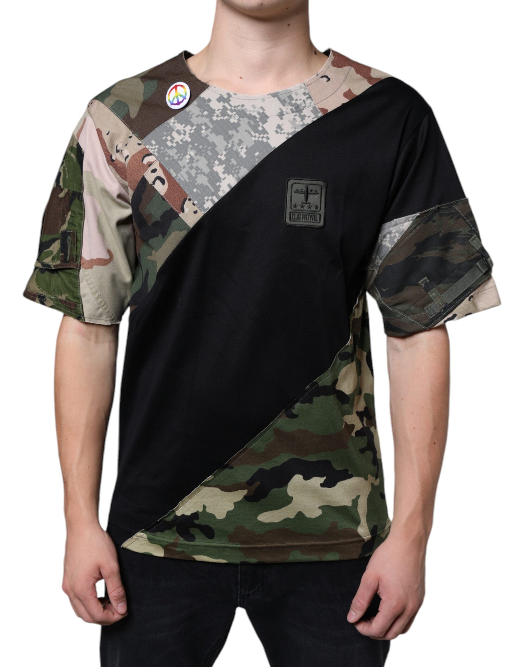 T-shirt Dolce & Gabbana multicolore avec patchwork camouflage DG Royal, en tissu confortable et tendance.