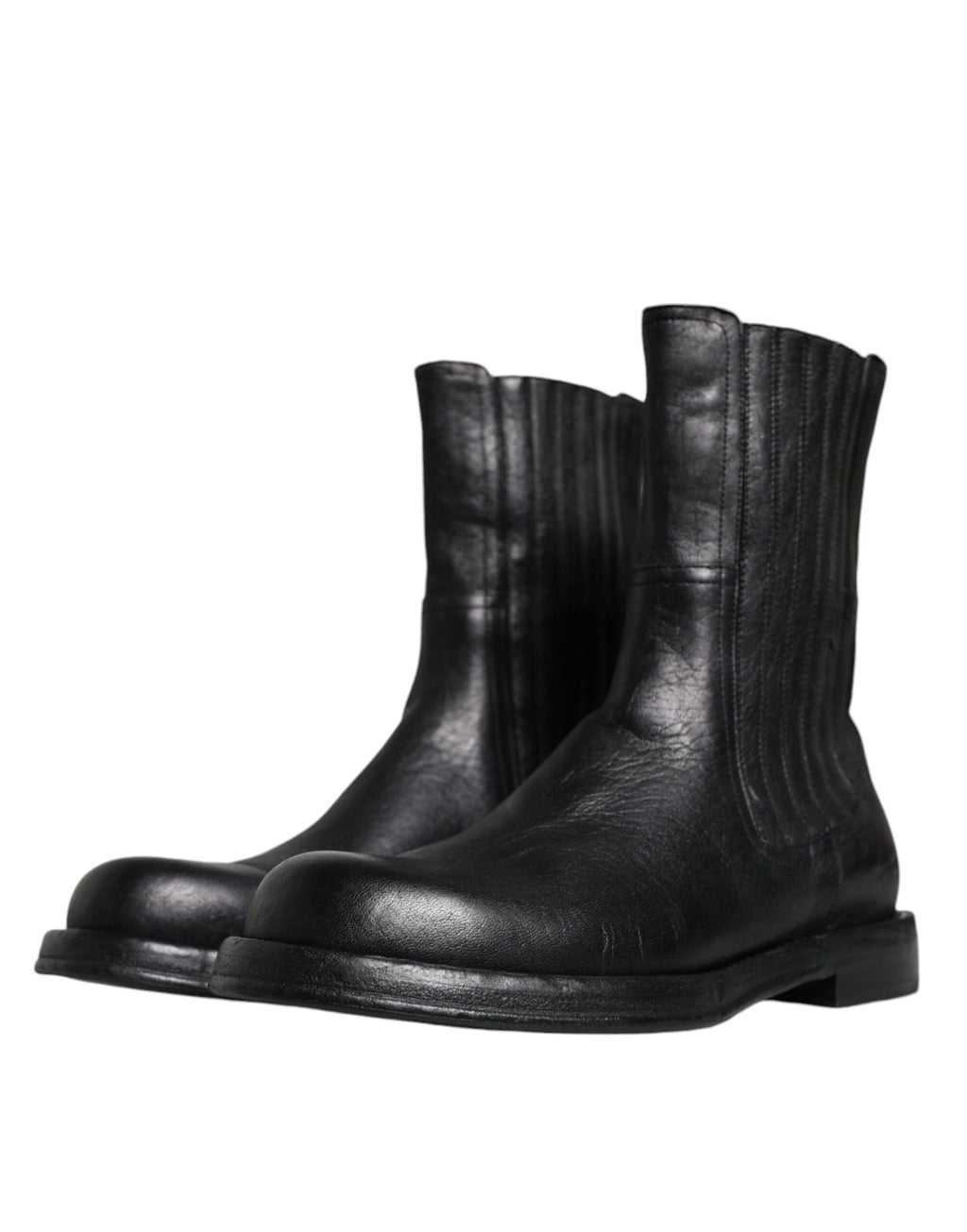 Bottes mi-mollet en cuir noir Dolce & Gabbana avec motif de cheval, élégantes et sophistiquées pour femmes.