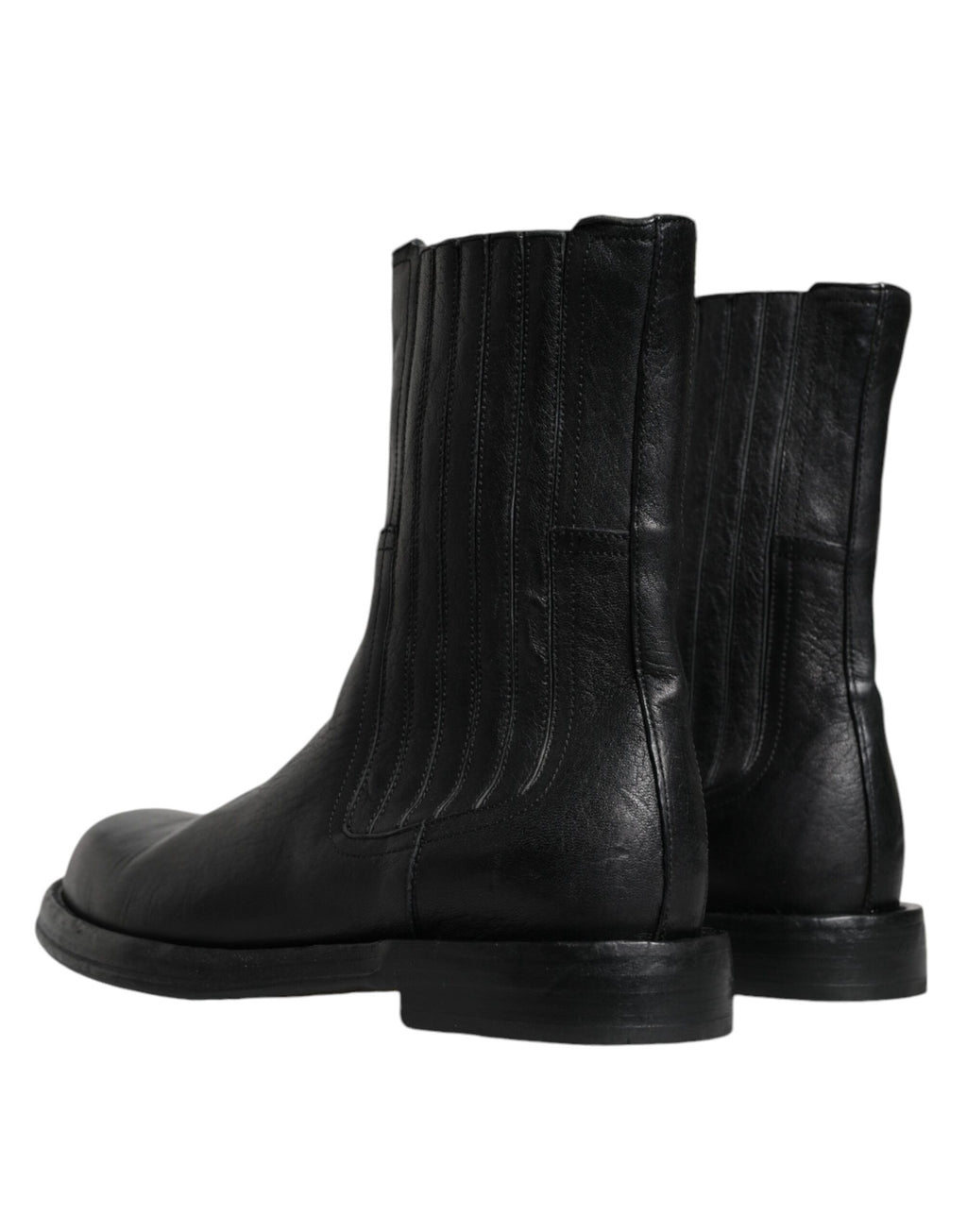 Bottes en cuir noir Dolce & Gabbana, mi-mollet, avec détail de cheval, chaussures élégantes et sophistiquées.