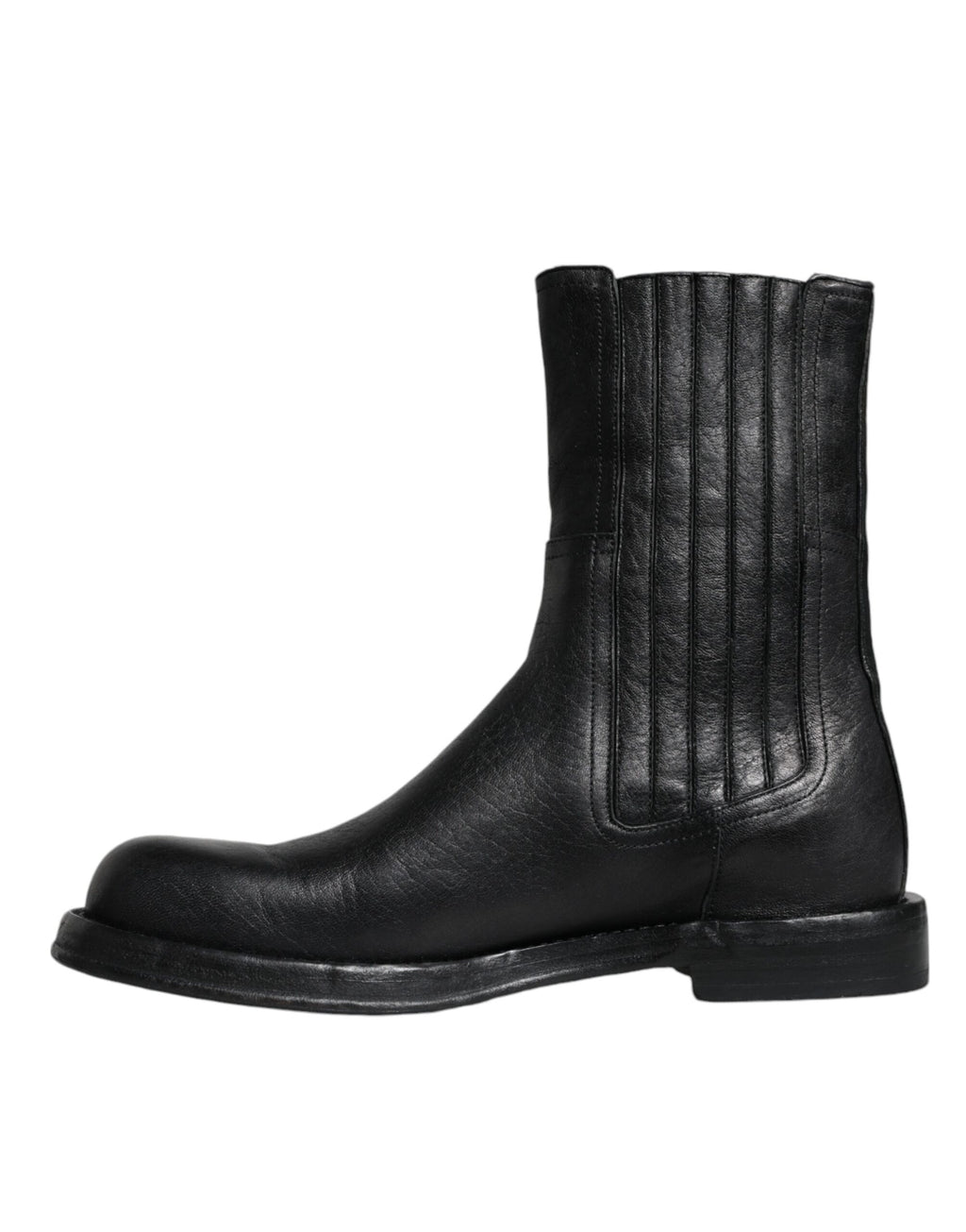 Bottes mi-mollet en cuir noir Dolce & Gabbana avec motif de cheval, style élégant et sophistiqué.