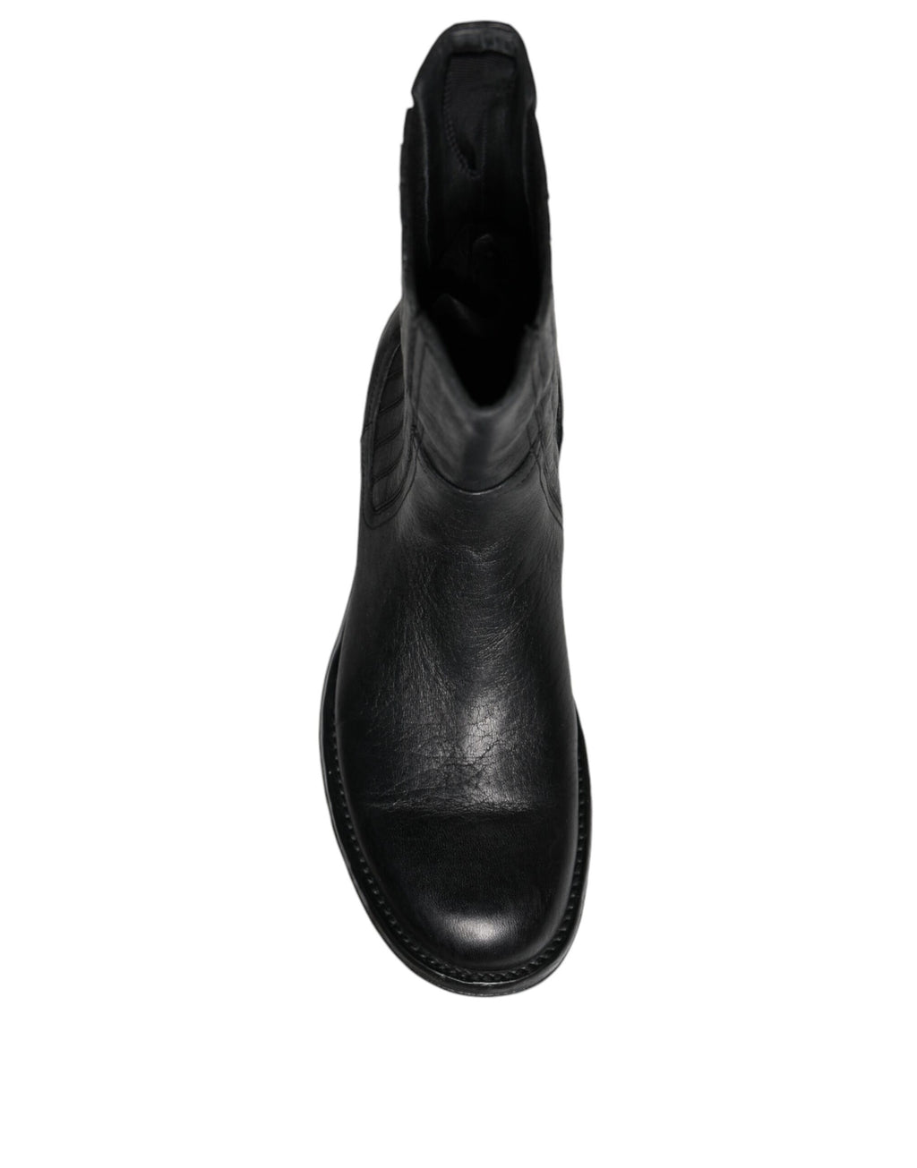 Bottes en cuir noir Dolce & Gabbana, mi-mollet, avec design élégant et finition raffinée, pour un style sophistiqué.