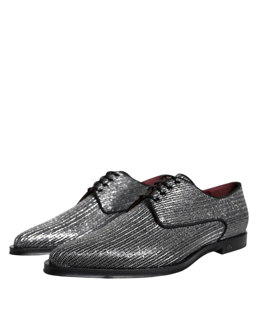 Chaussures derby en polyuréthane argenté de la marque Dolce & Gabbana, chaussures formelles élégantes pour homme.