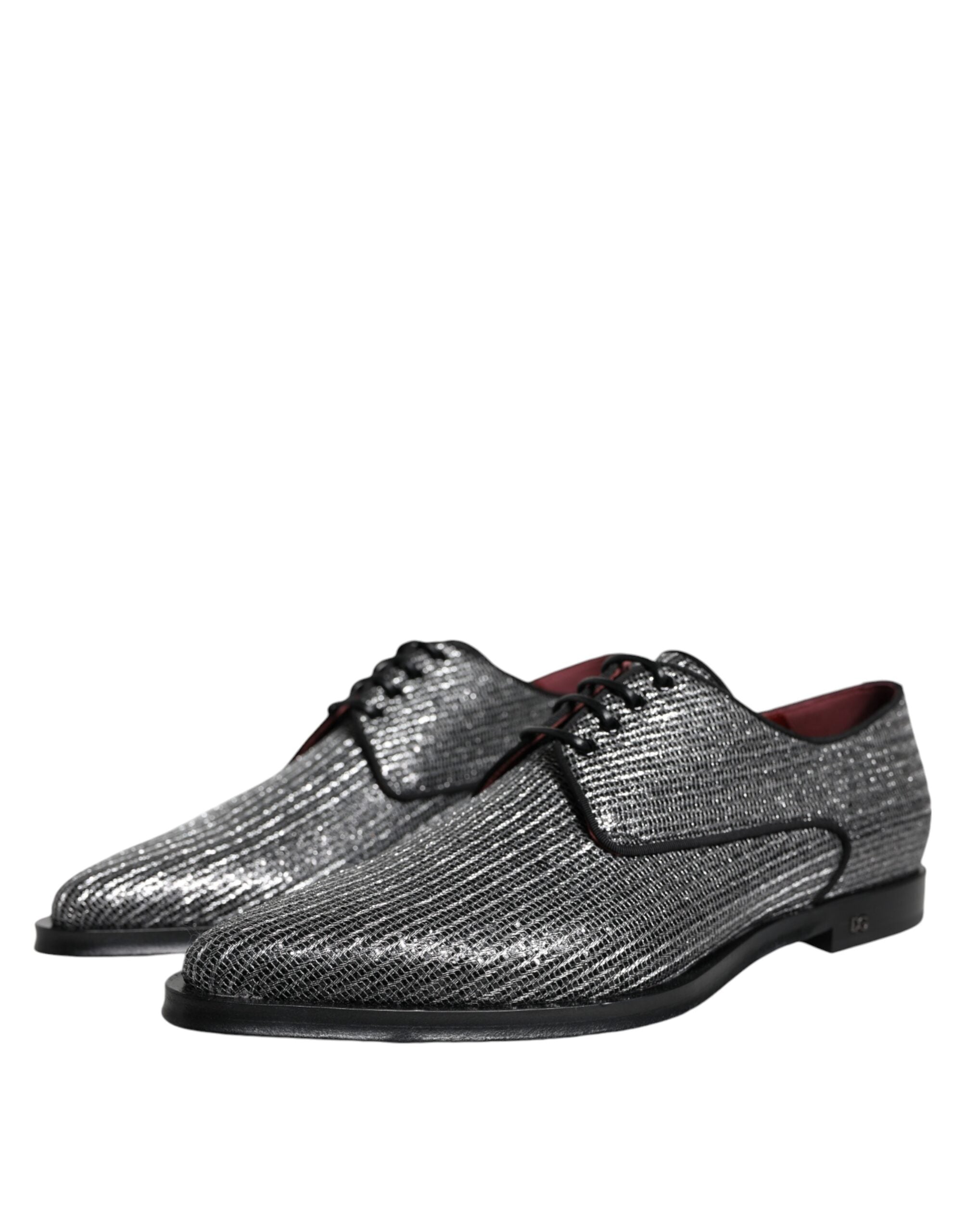 Chaussures derby en polyuréthane argenté de la marque Dolce & Gabbana, chaussures formelles élégantes pour homme.