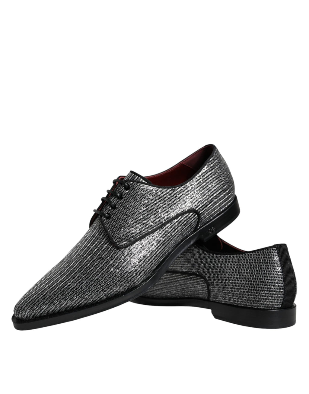 Chaussures derby en polyuréthane argenté de Dolce & Gabbana, chaussures formelles élégantes pour homme.