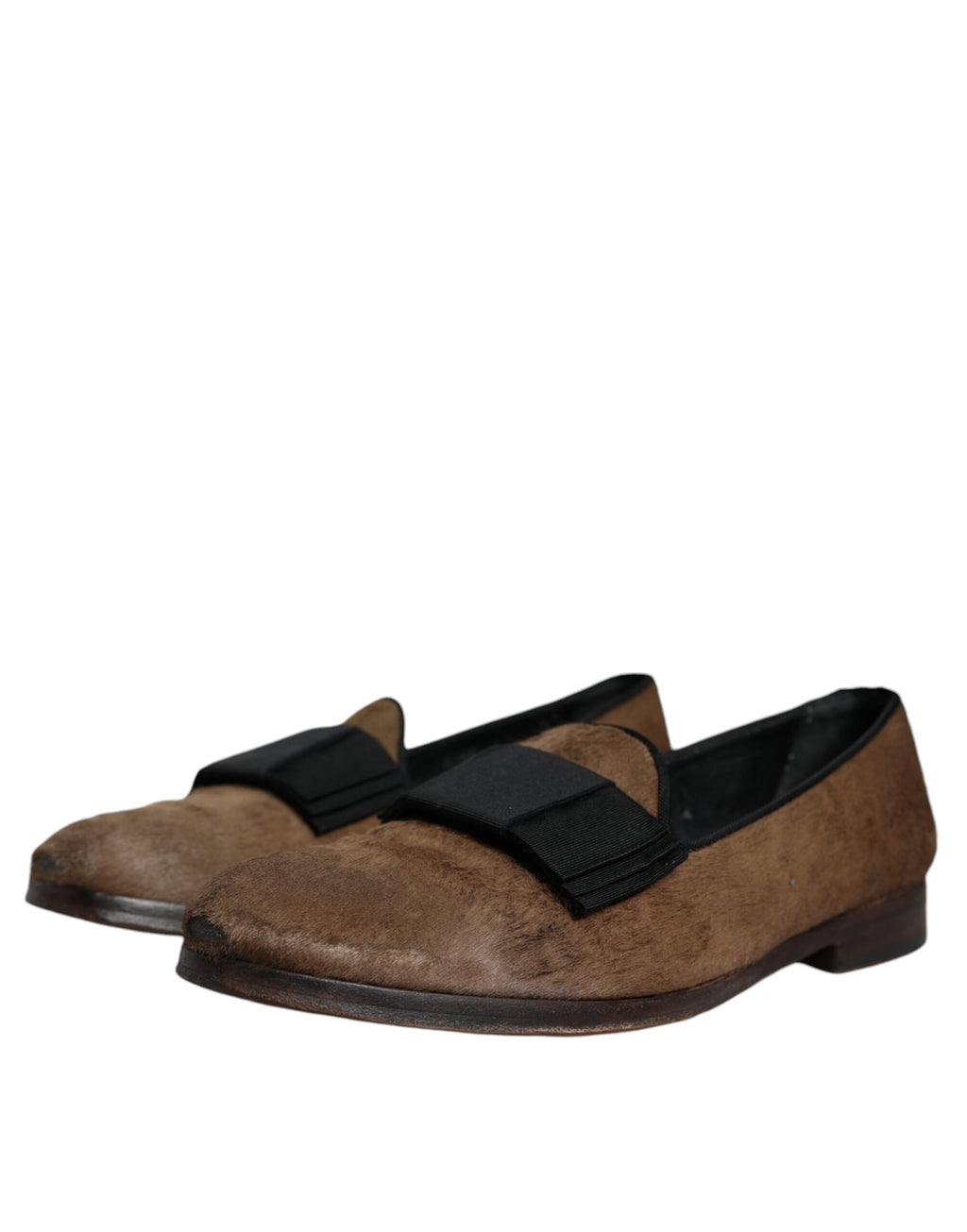 Chaussures formelles Dolce & Gabbana en cuir et fourrure de veau marron, mocassins élégants pour homme.