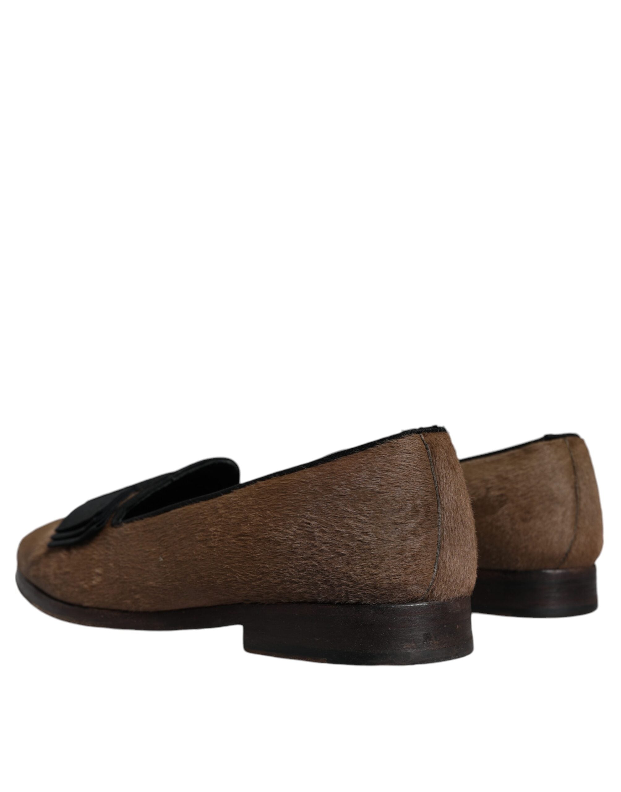 Mocassins Dolce & Gabbana en cuir de veau et fourrure marron, chaussures formelles pour homme, élégantes et sophistiquées