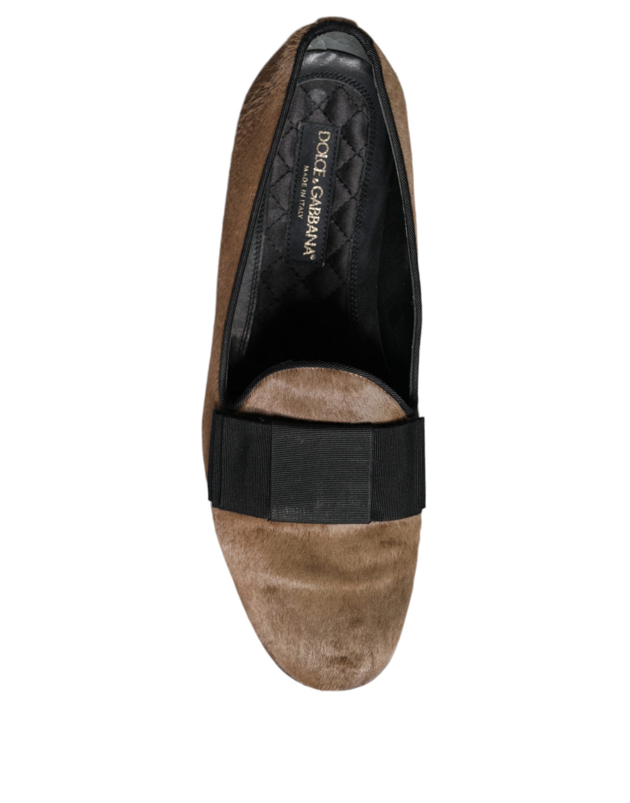 Mocassins Dolce & Gabbana en cuir de veau marron avec doublure en peau de mouton, style formel et élégant.