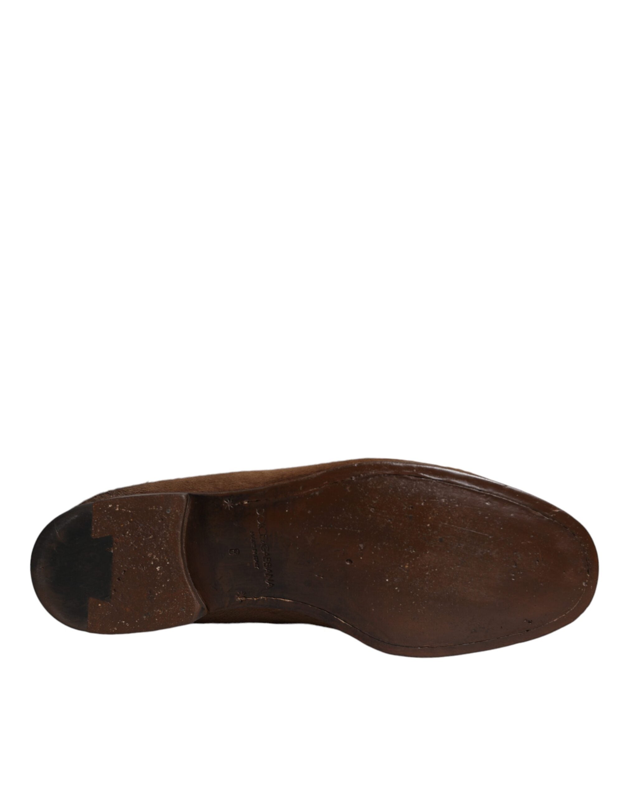 Chaussures mocassins en cuir de veau marron Dolce & Gabbana, chaussures formelles élégantes pour homme.