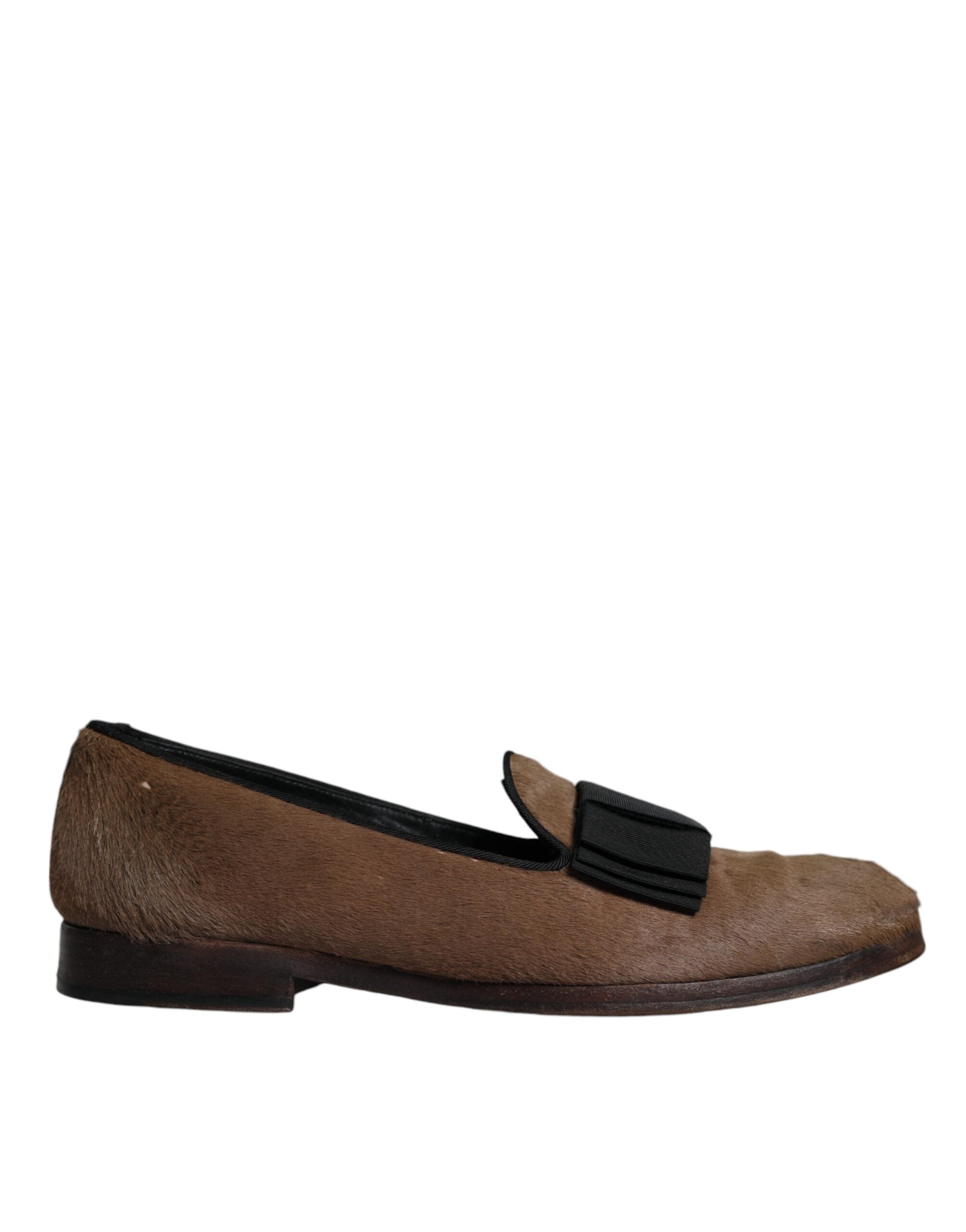 Chaussures habillées en cuir et fourrure de veau marron de Dolce & Gabbana, mocassins élégants pour homme.