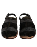 Sandales plates en cuir et cheveux de gazelle noir de Dolce & Gabbana, chaussures élégantes pour femmes.