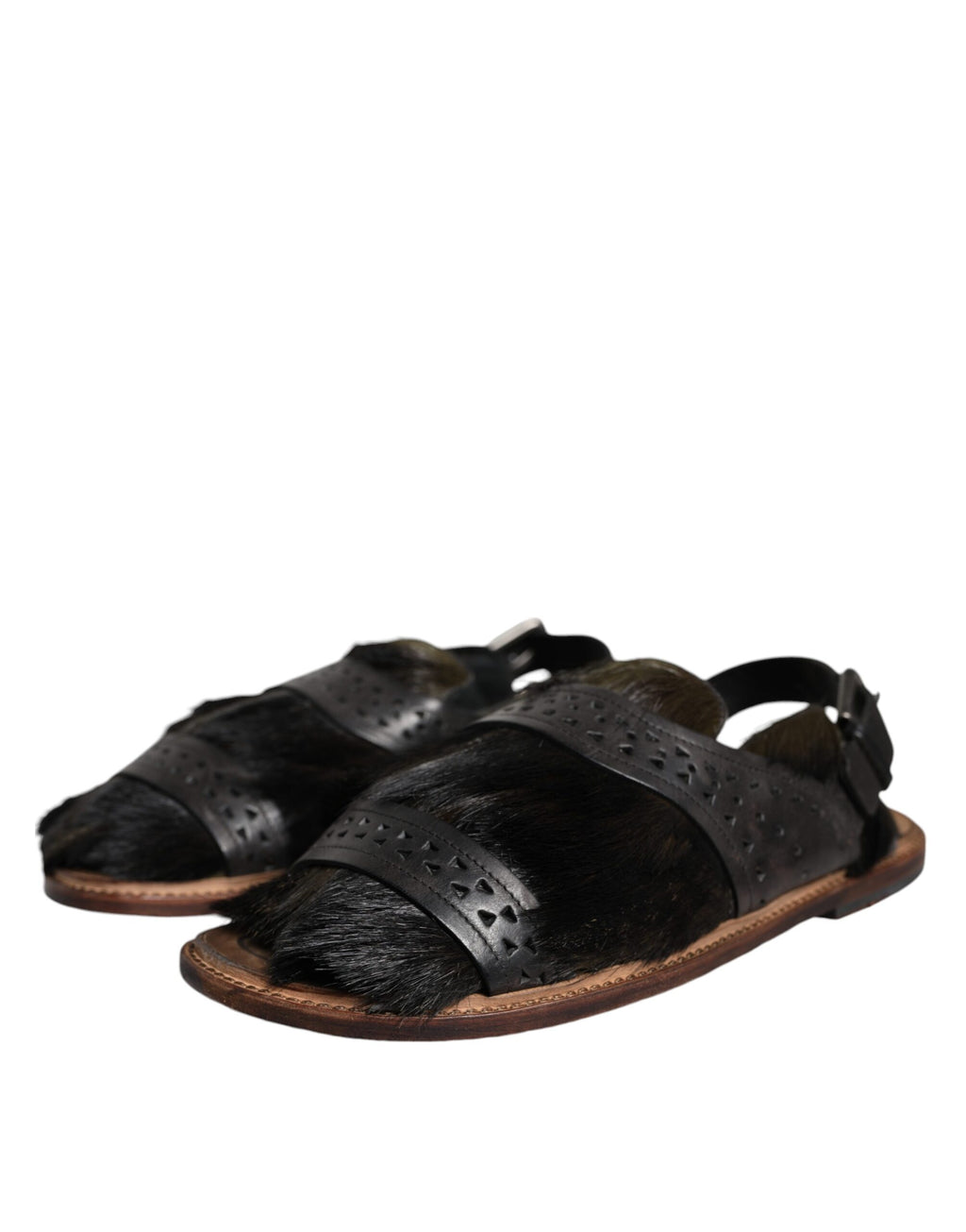 Sandales flats en cuir de gazelle noir Dolce & Gabbana, chaussures élégantes et confortables pour femmes.