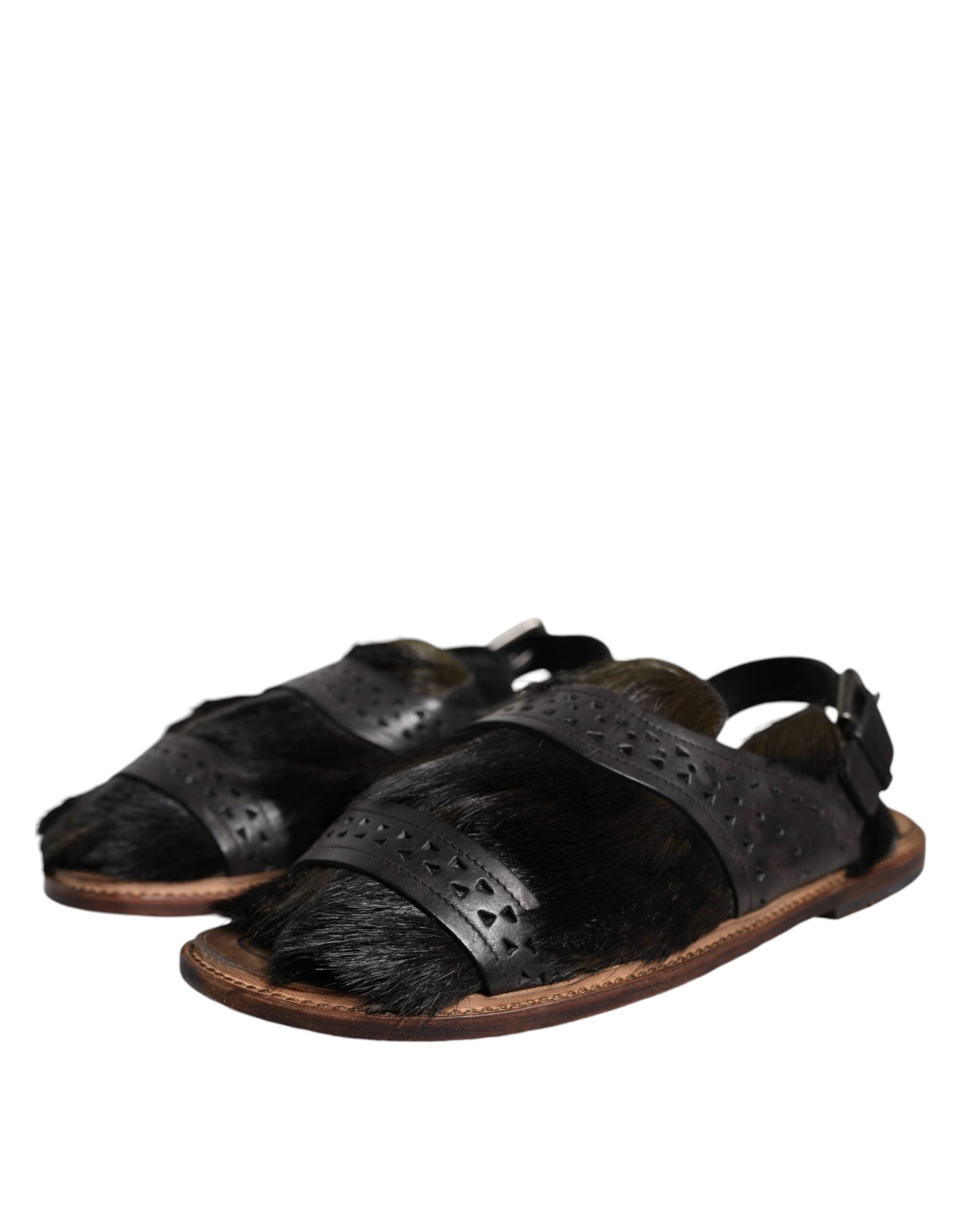 Sandales flats en cuir de gazelle noir Dolce & Gabbana, chaussures élégantes et confortables pour femmes.