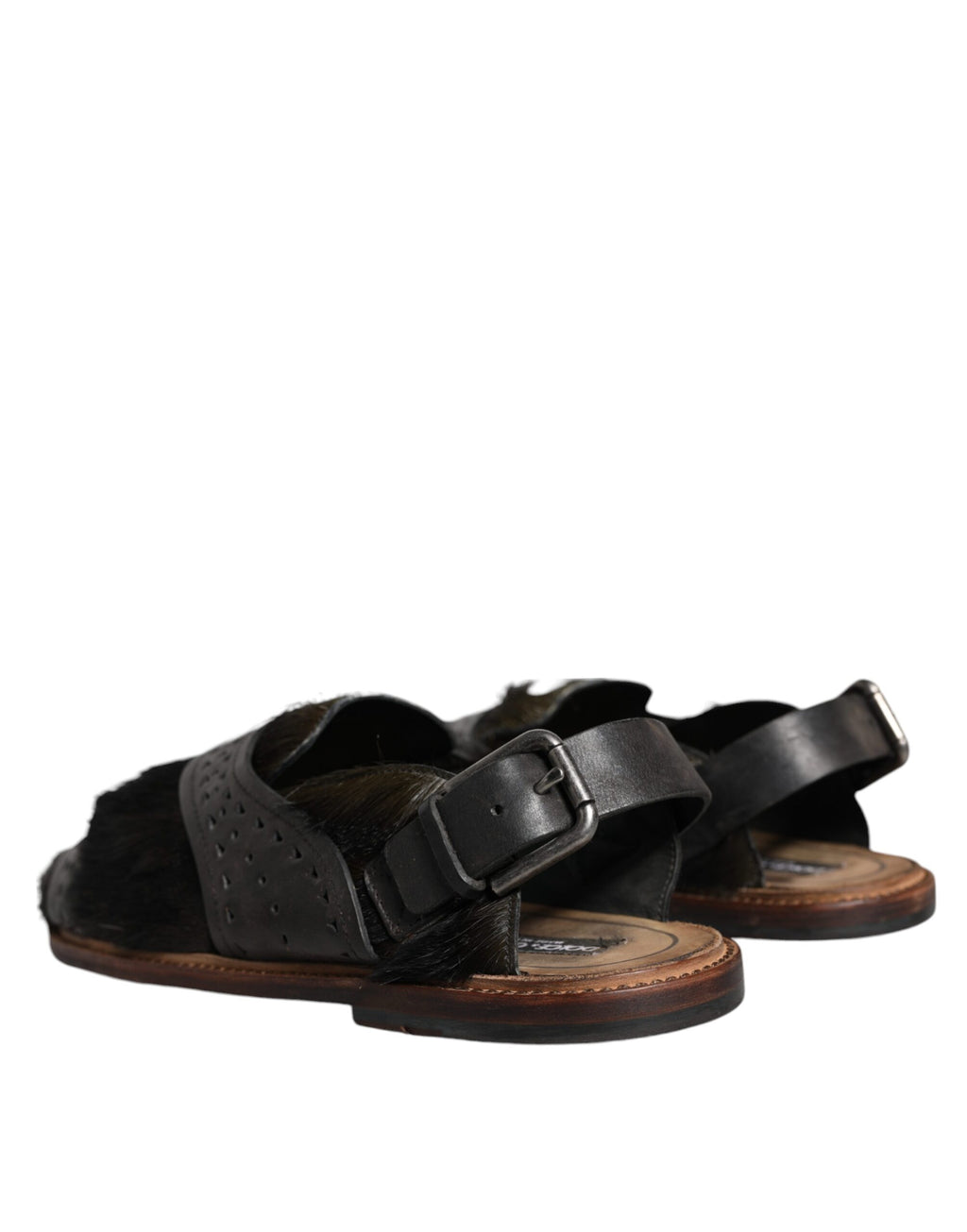 Sandales Dolce & Gabbana Gazelle en cuir noir avec finition en peau de mouton, chaussures plates élégantes.