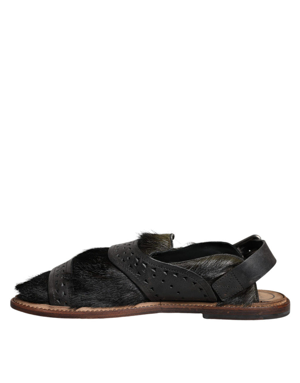 Sandales plates en cuir noir Dolce & Gabbana Gazelle Hair, chaussures élégantes avec finition en peau de gazelle.