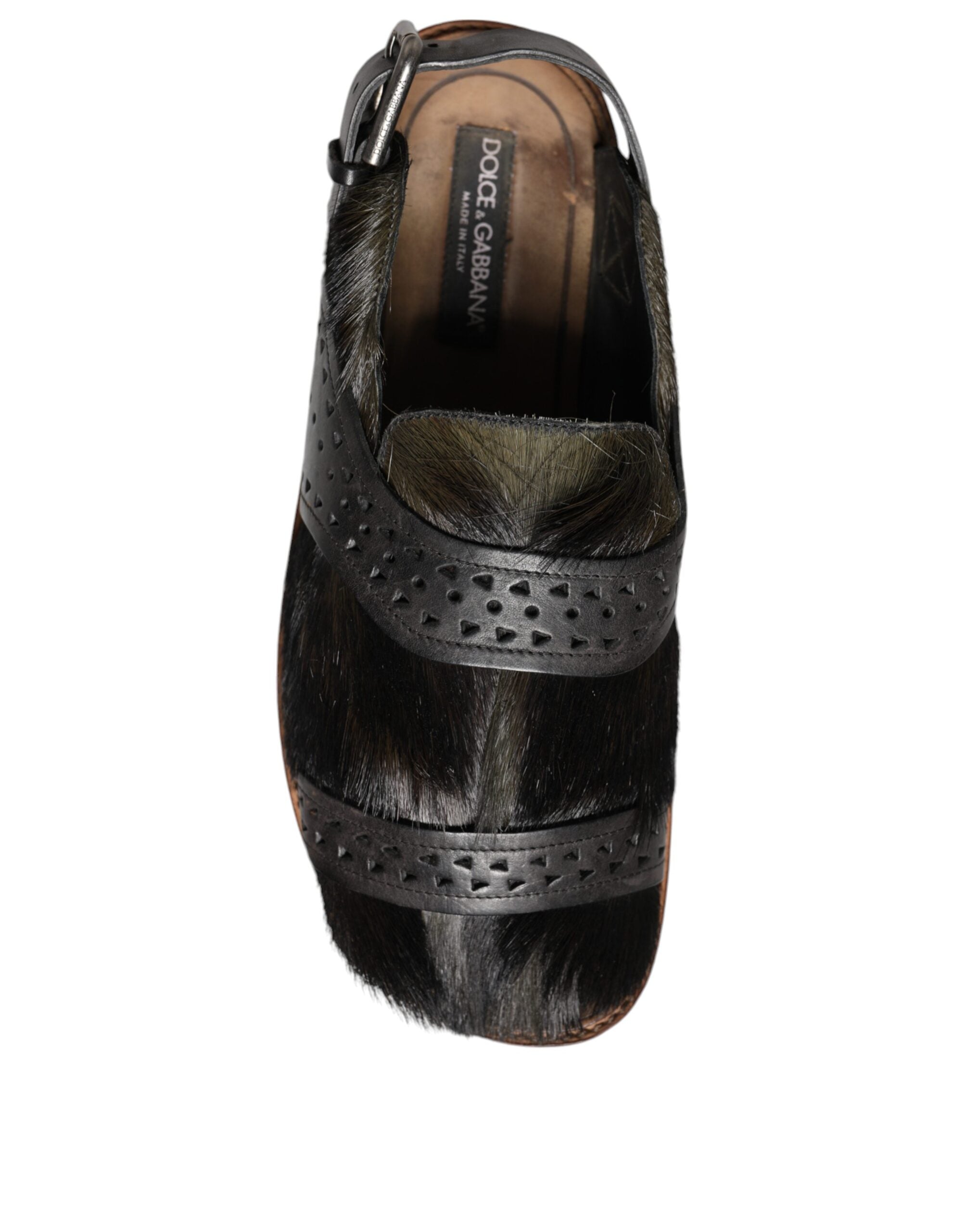 Sandales plates en cuir noir Gazelle de Dolce & Gabbana, chaussures élégantes en cuir pour femmes.