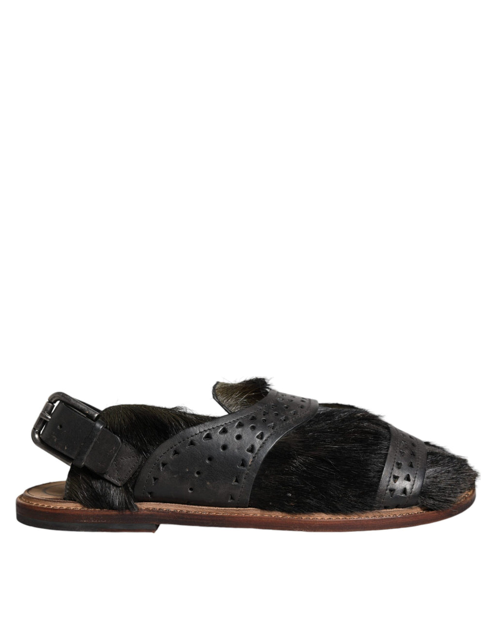 Sandales plates en cuir de gazelle noire de Dolce & Gabbana, chaussures élégantes pour femme.