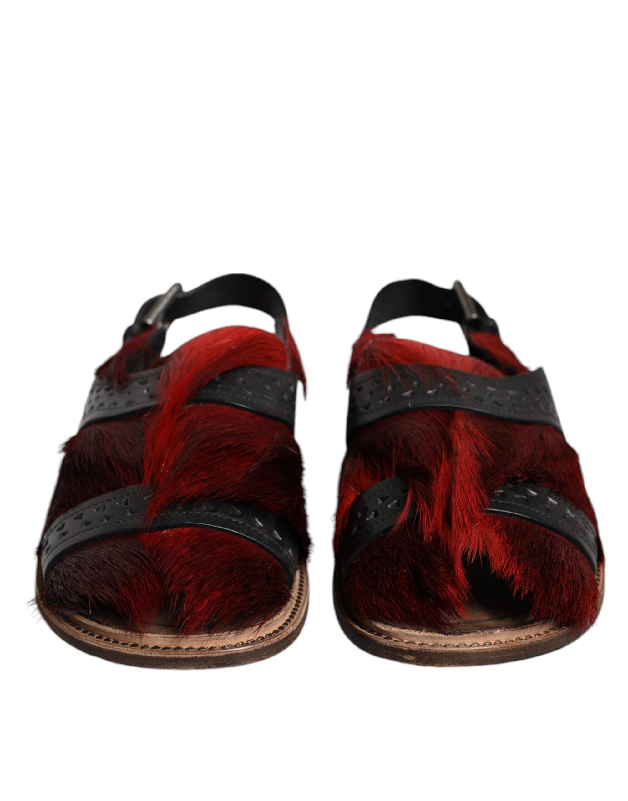 Sandales en cuir de gazelle noir et rouge de Dolce & Gabbana, chaussures élégantes avec design sophistiqué.