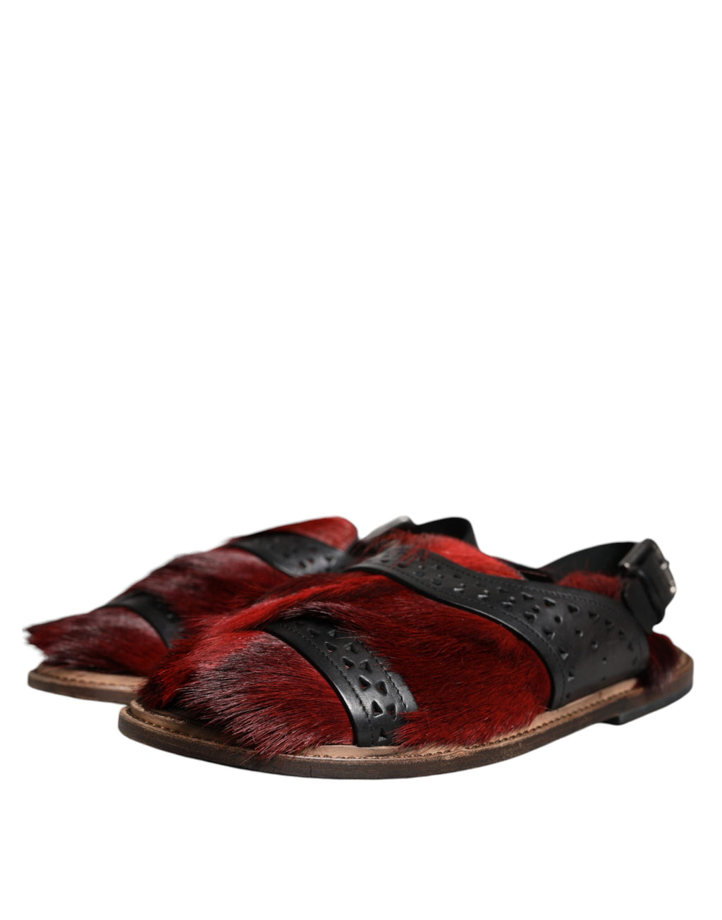 Sandales en cuir noir et rouge Dolce & Gabbana Gazelle Hair avec semelles ouvertes et design élégant.