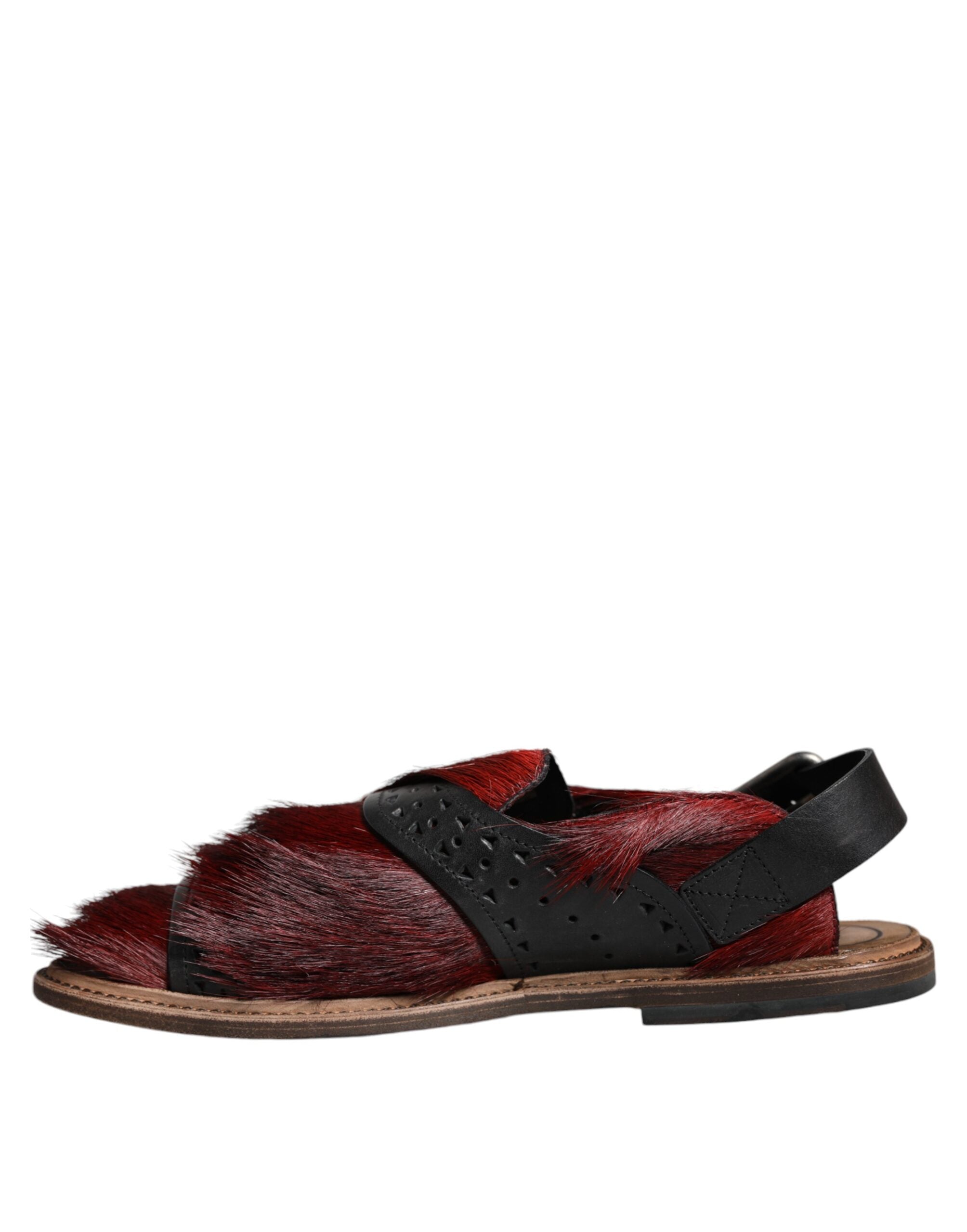 Sandales en cuir noir et rouge Dolce & Gabbana Gazelle Hair, chaussures élégantes avec détails en peau de gazelle.