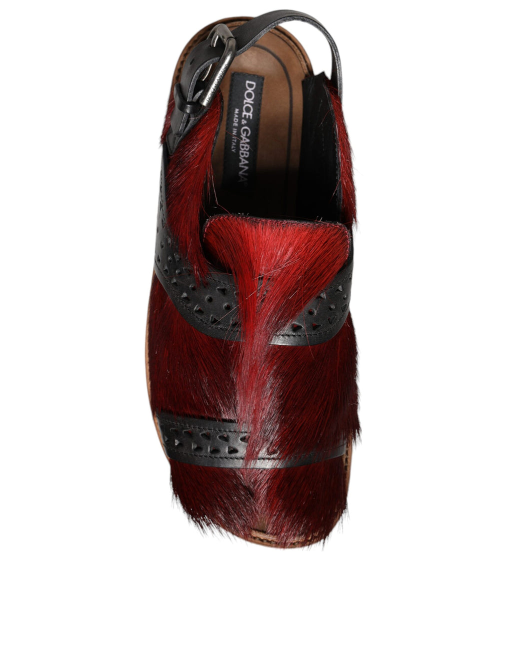 Sandales en cuir noir et rouge Dolce & Gabbana Gazelle Hair, chaussures élégantes avec détails en peau de gazelle.