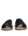 Sandales Dolce & Gabbana en raffia noir à tresses, chaussures plates élégantes pour femme