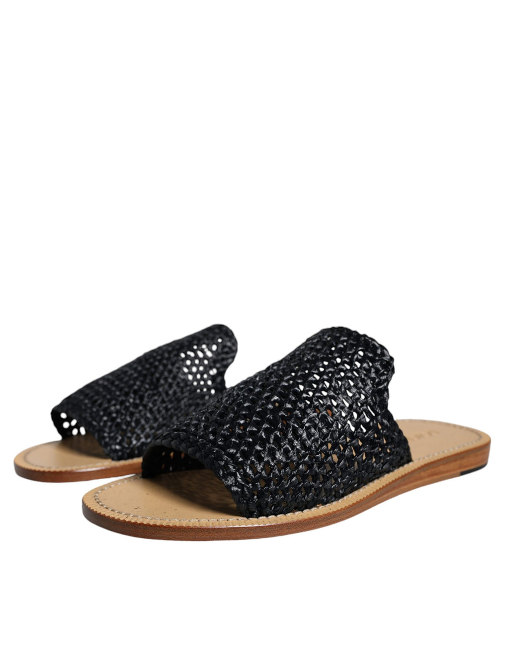 Sandales Dolce & Gabbana en raphia noir à tressage monochrome, mode élégante pour femmes.