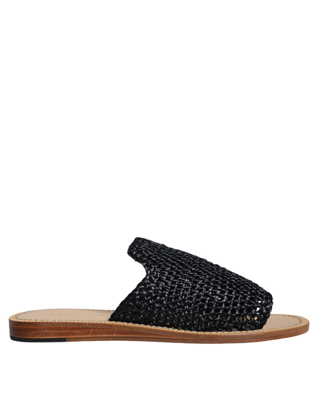 Sandales Dolce & Gabbana en raphia monochrome noir avec tressage, vue détaillée des chaussures pour femme.
