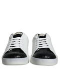 Chaussures sneaker Portofino en cuir noir avec logo Dolce & Gabbana, chaussures de mode élégantes et confortables.