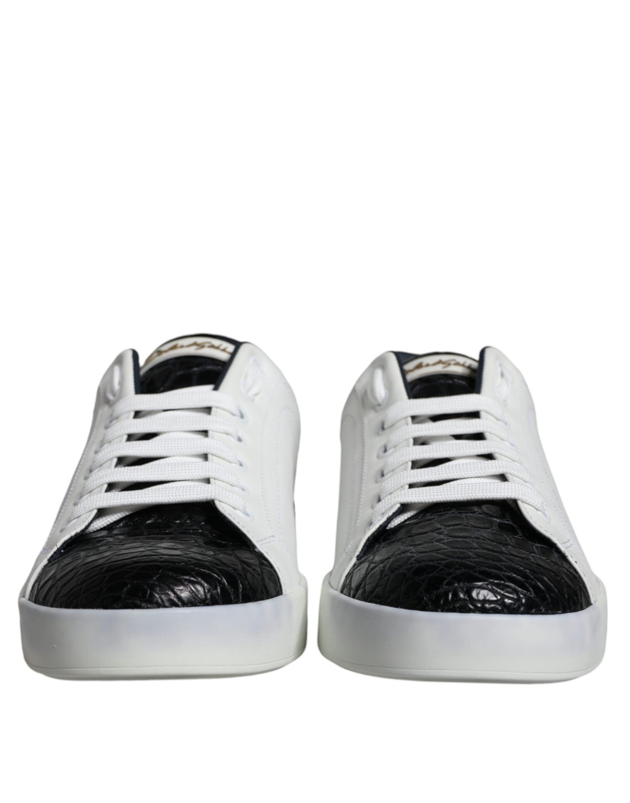 Chaussures sneaker Portofino en cuir noir avec logo Dolce & Gabbana, chaussures de mode élégantes et confortables.