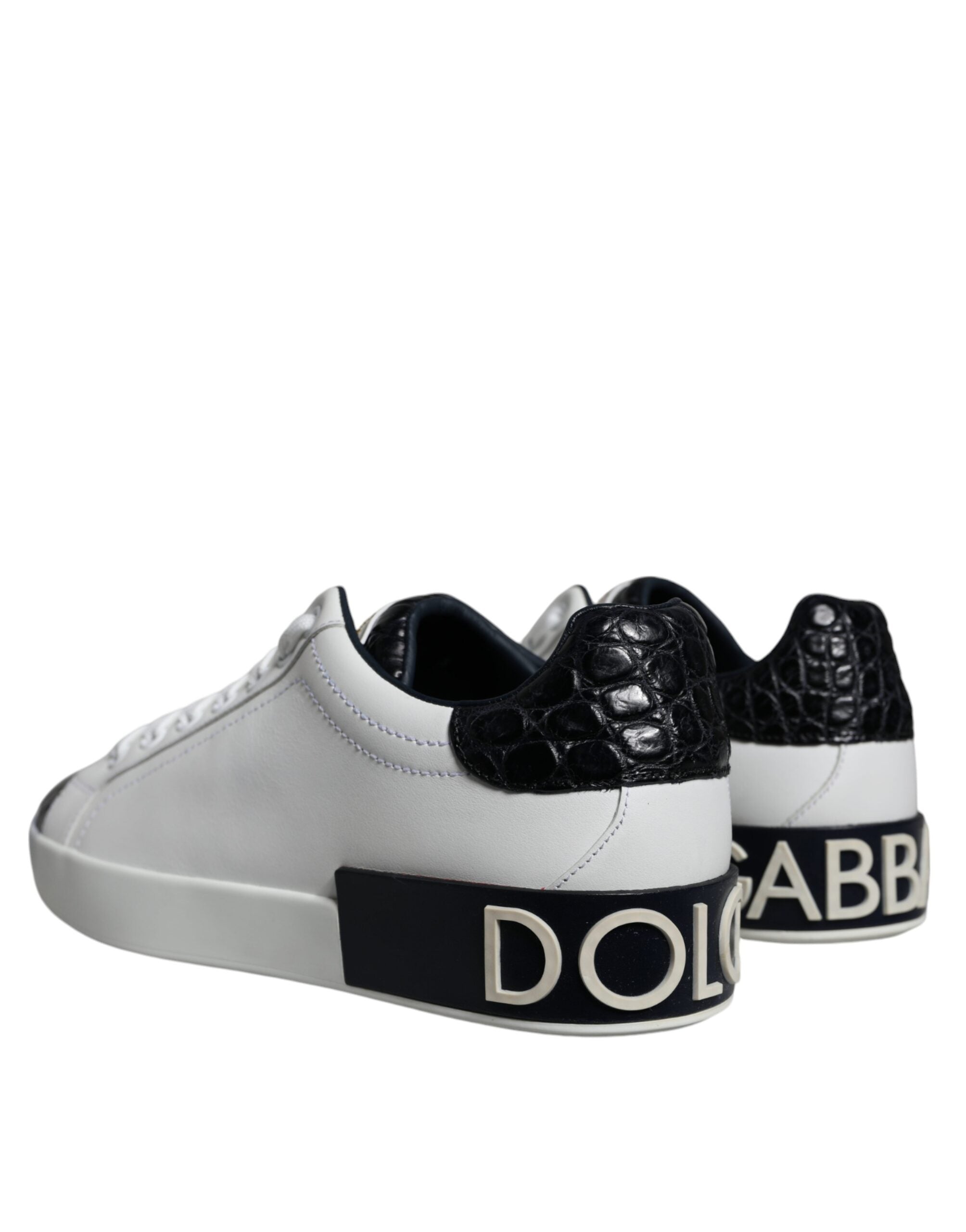 Chaussures Sneaker Portofino en cuir noir Dolce & Gabbana avec logo, vue de face sur un fond neutre.