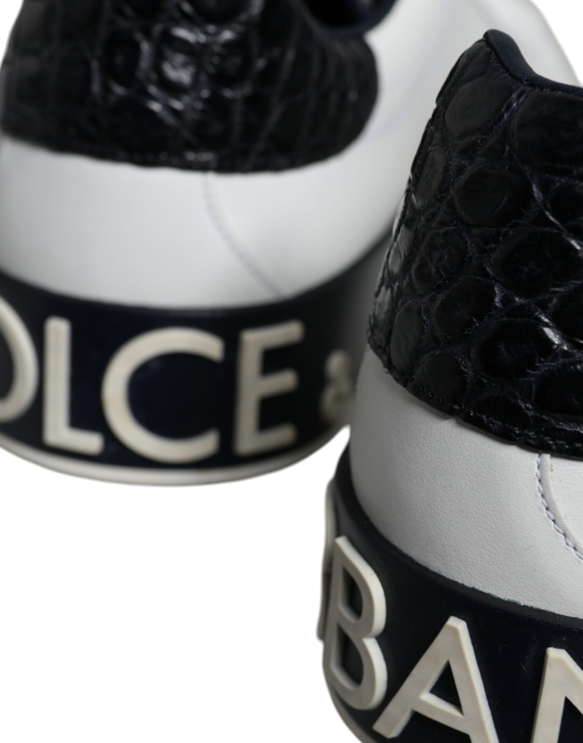 Chaussures portofino en cuir noir Dolce & Gabbana avec logo, baskets élégantes pour homme.