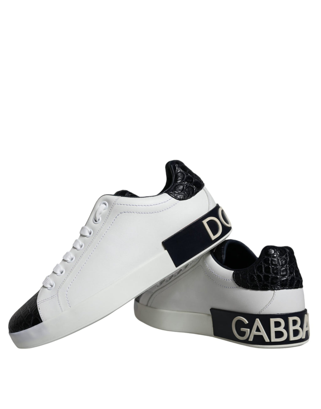 Chaussures baskets Portofino en cuir noir Dolce & Gabbana avec logo en relief, vue de face.