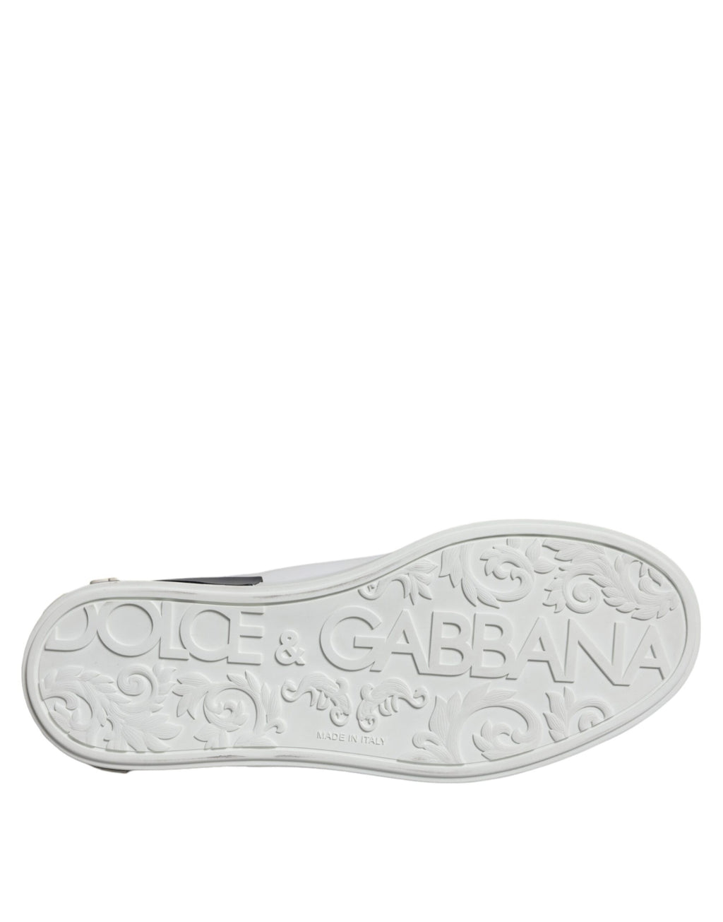 Sneakers noires en cuir Dolce & Gabbana Portofino avec logo, vue de face sur fond blanc.