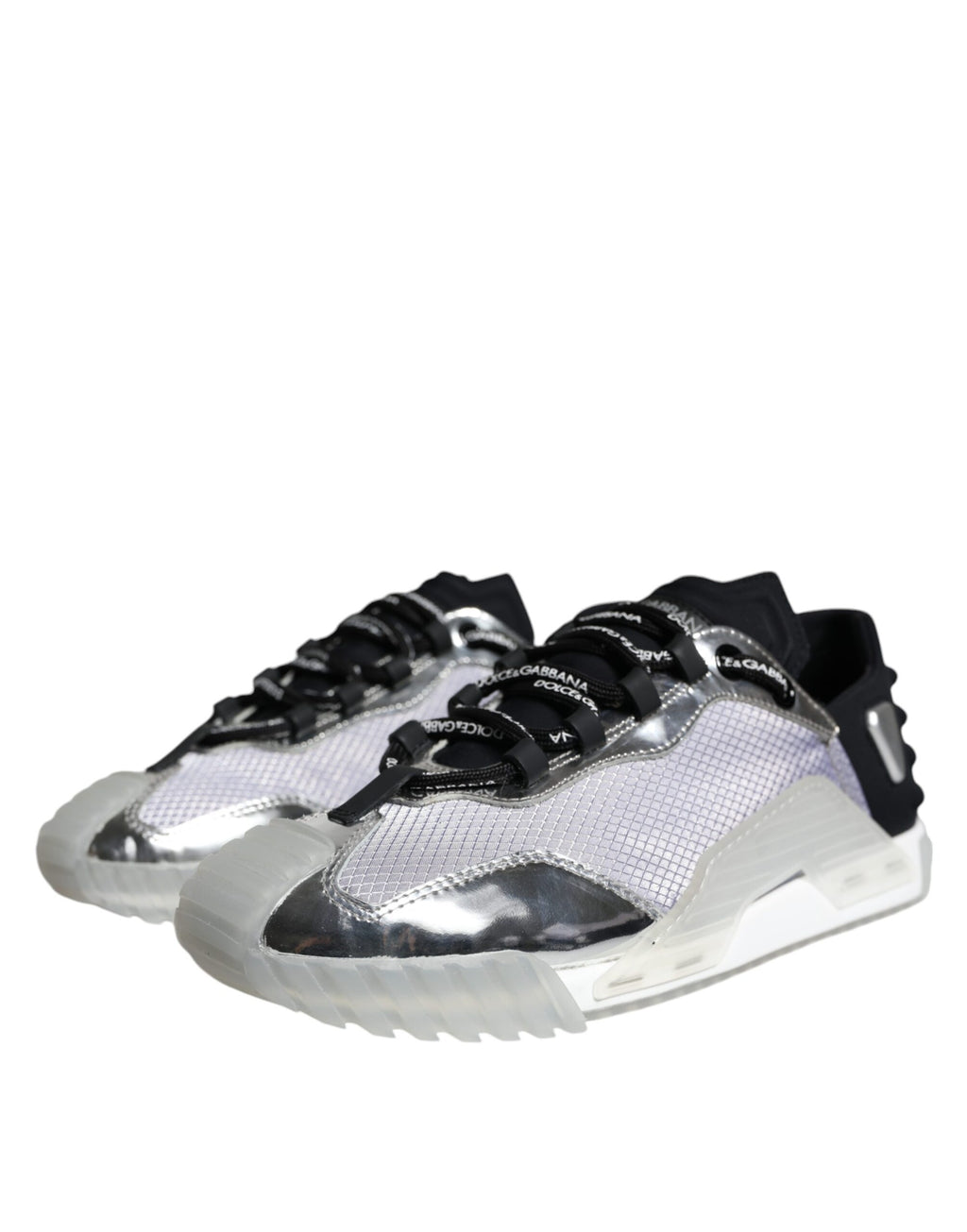 Chaussures sneakers basses en nylon noir et argent de Dolce & Gabbana, modèle NS1, vue de face.