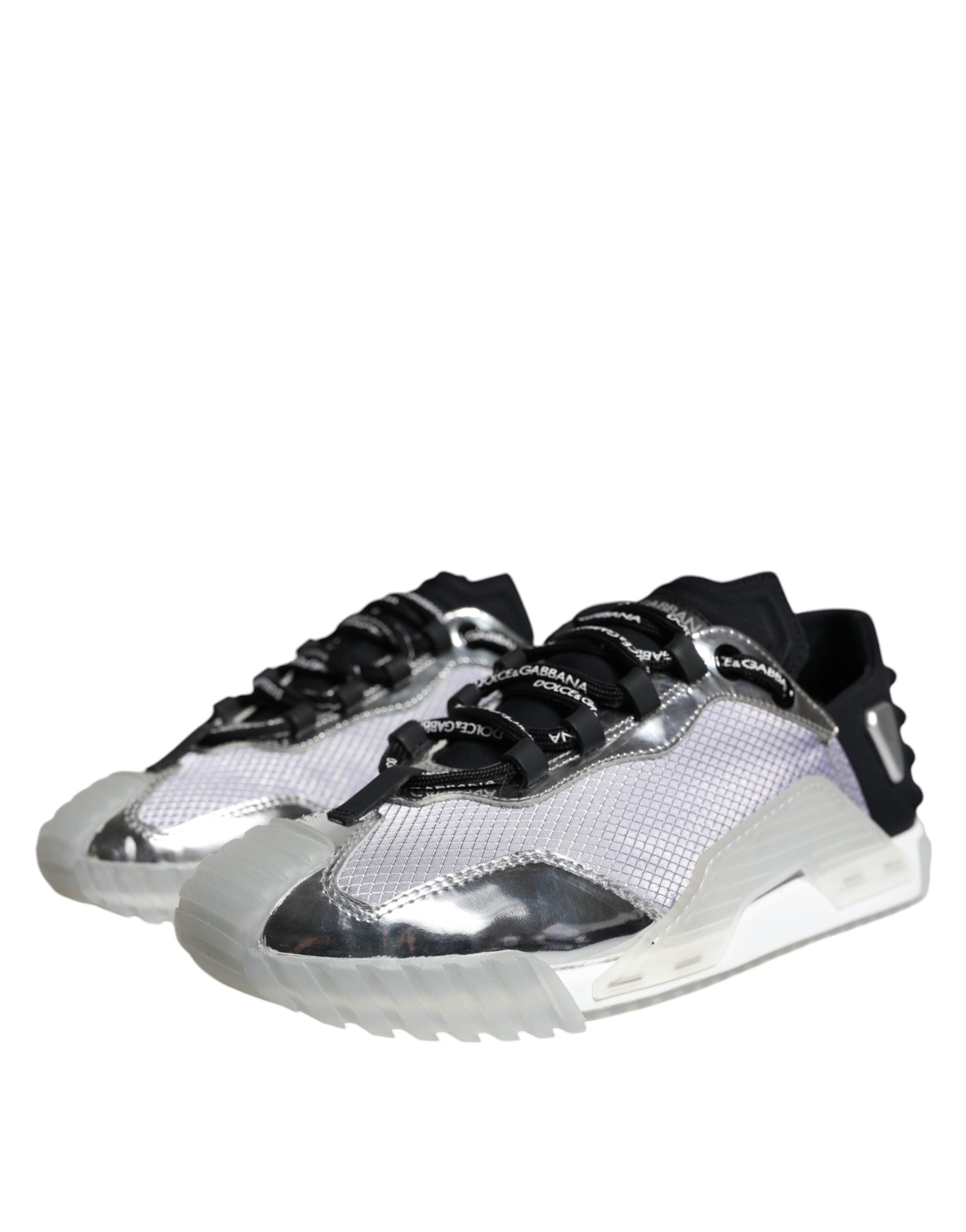 Chaussures sneakers basses en nylon noir et argent de Dolce & Gabbana, modèle NS1, vue de face.
