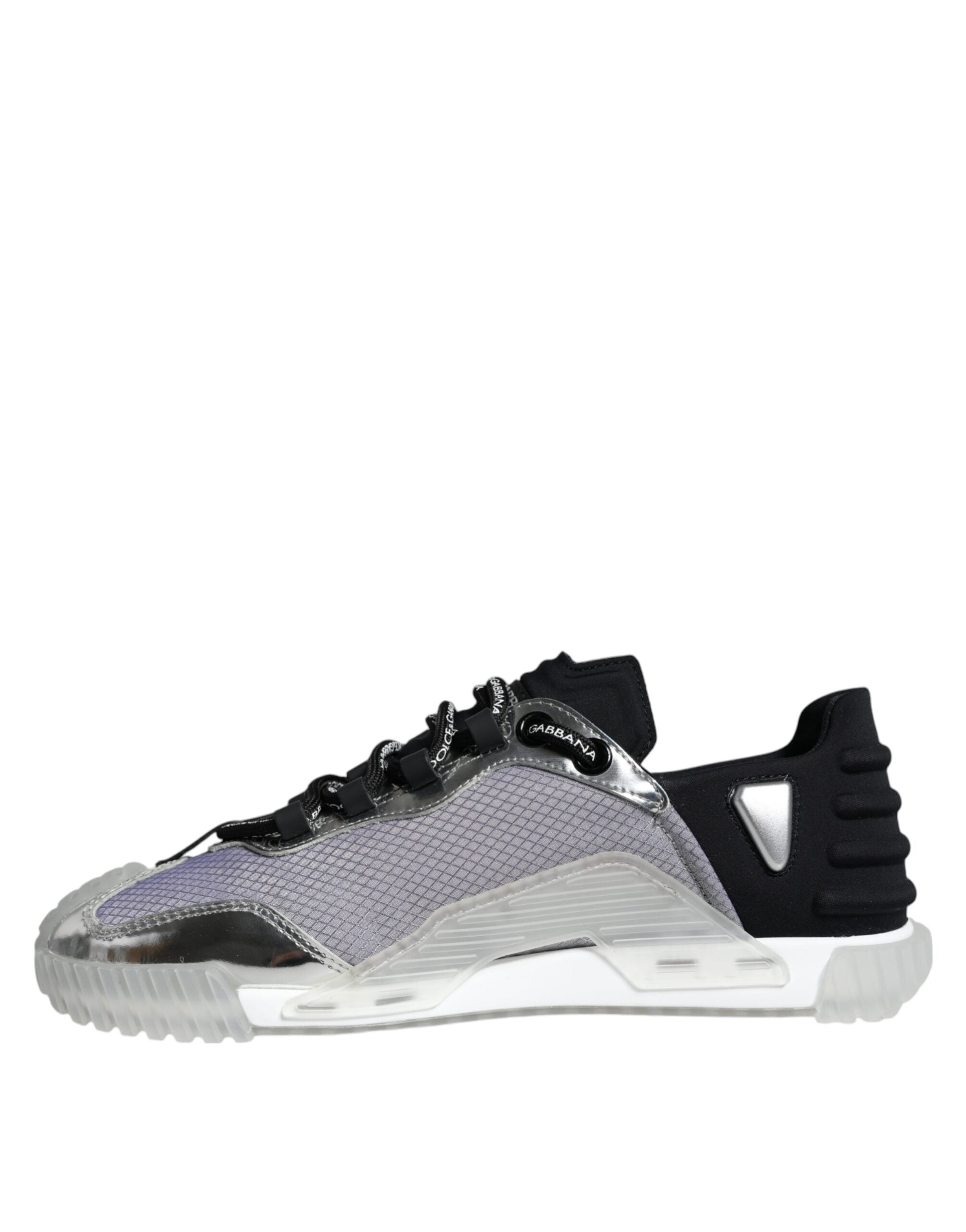 Chaussures basses en nylon noir et argent de Dolce & Gabbana NS1, sneakers élégants pour homme.